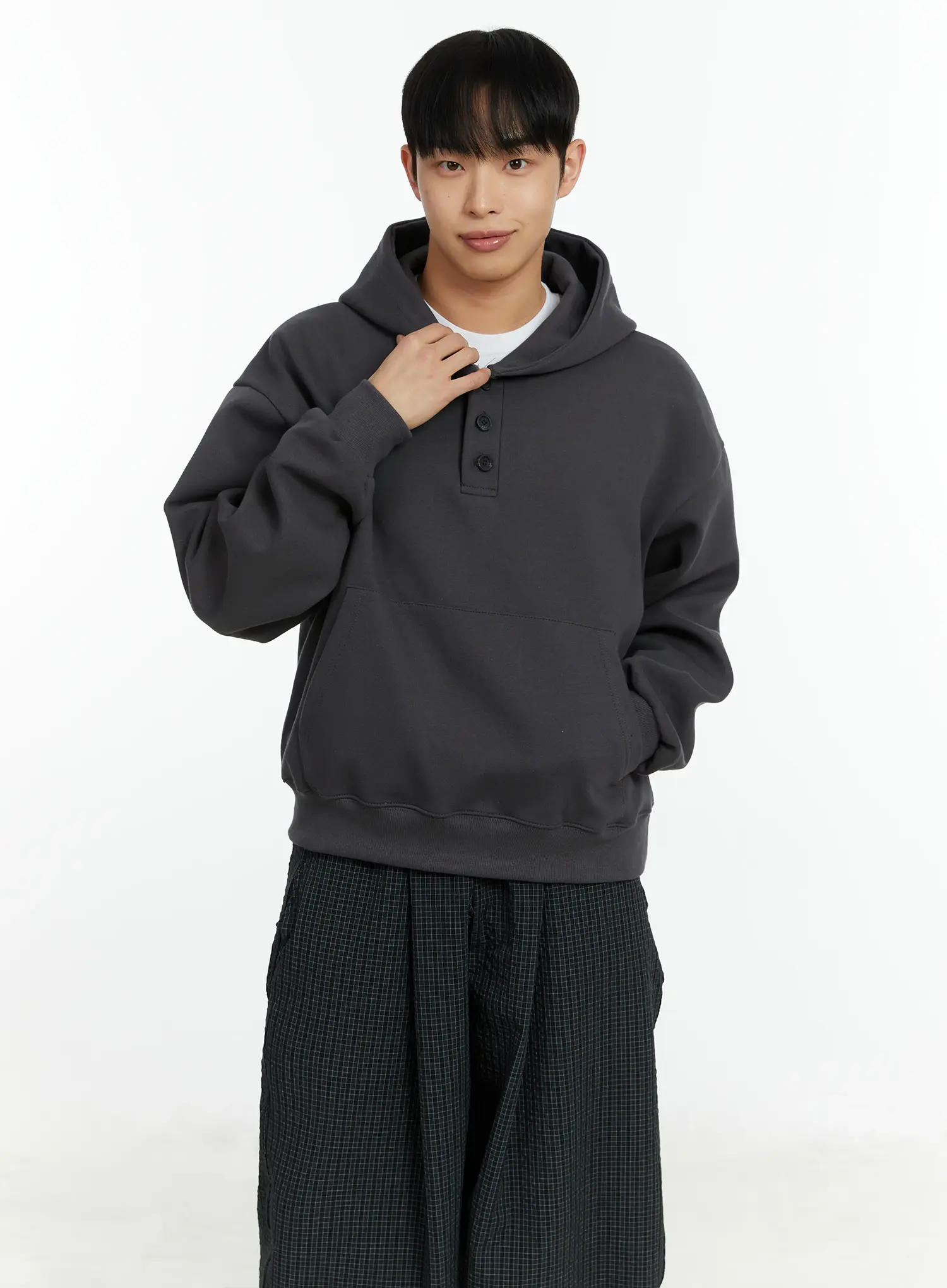 Men's Cropped Henley Hoodie IF511 - Image 2