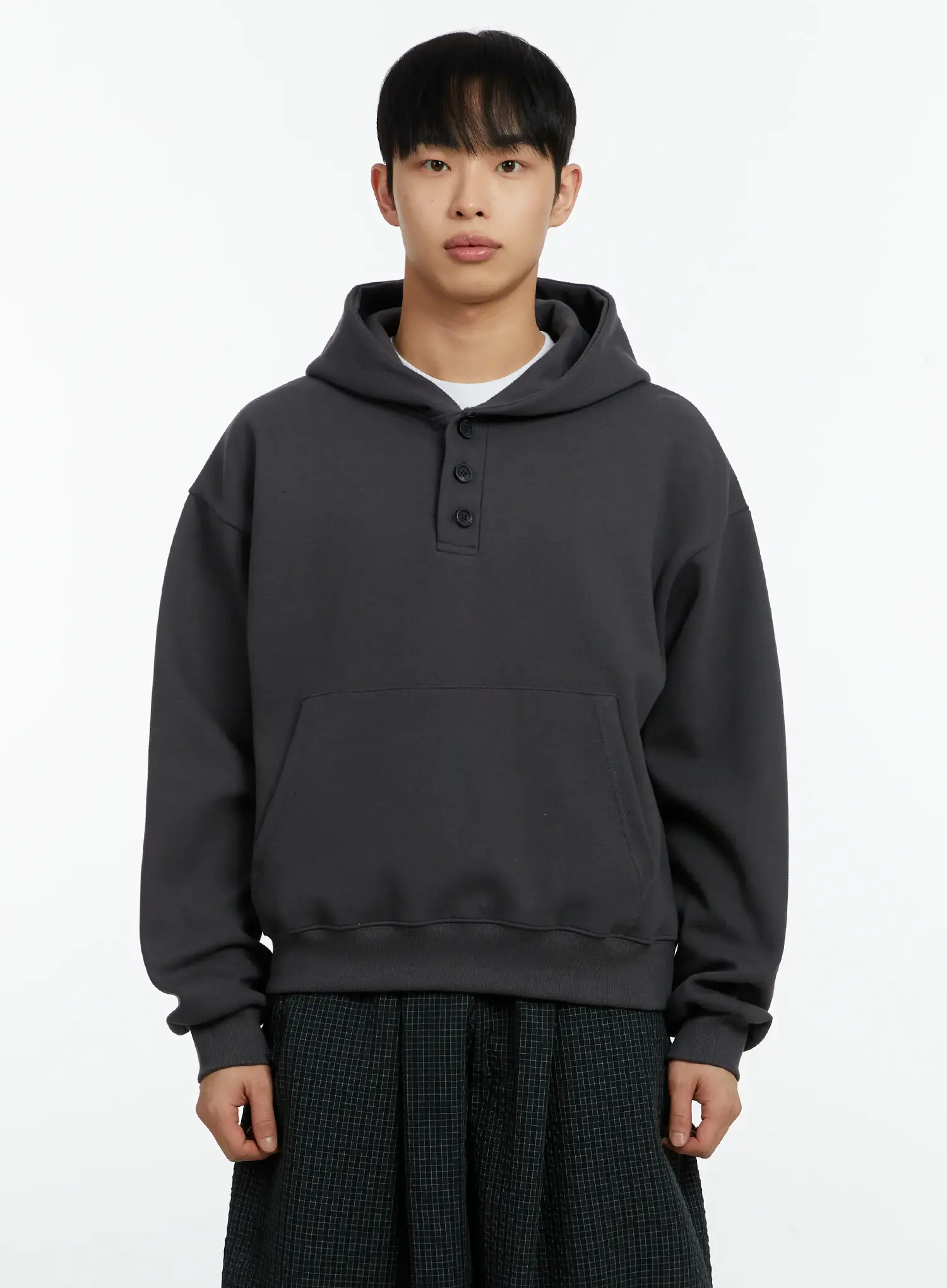 Men's Cropped Henley Hoodie IF511 - Image 7