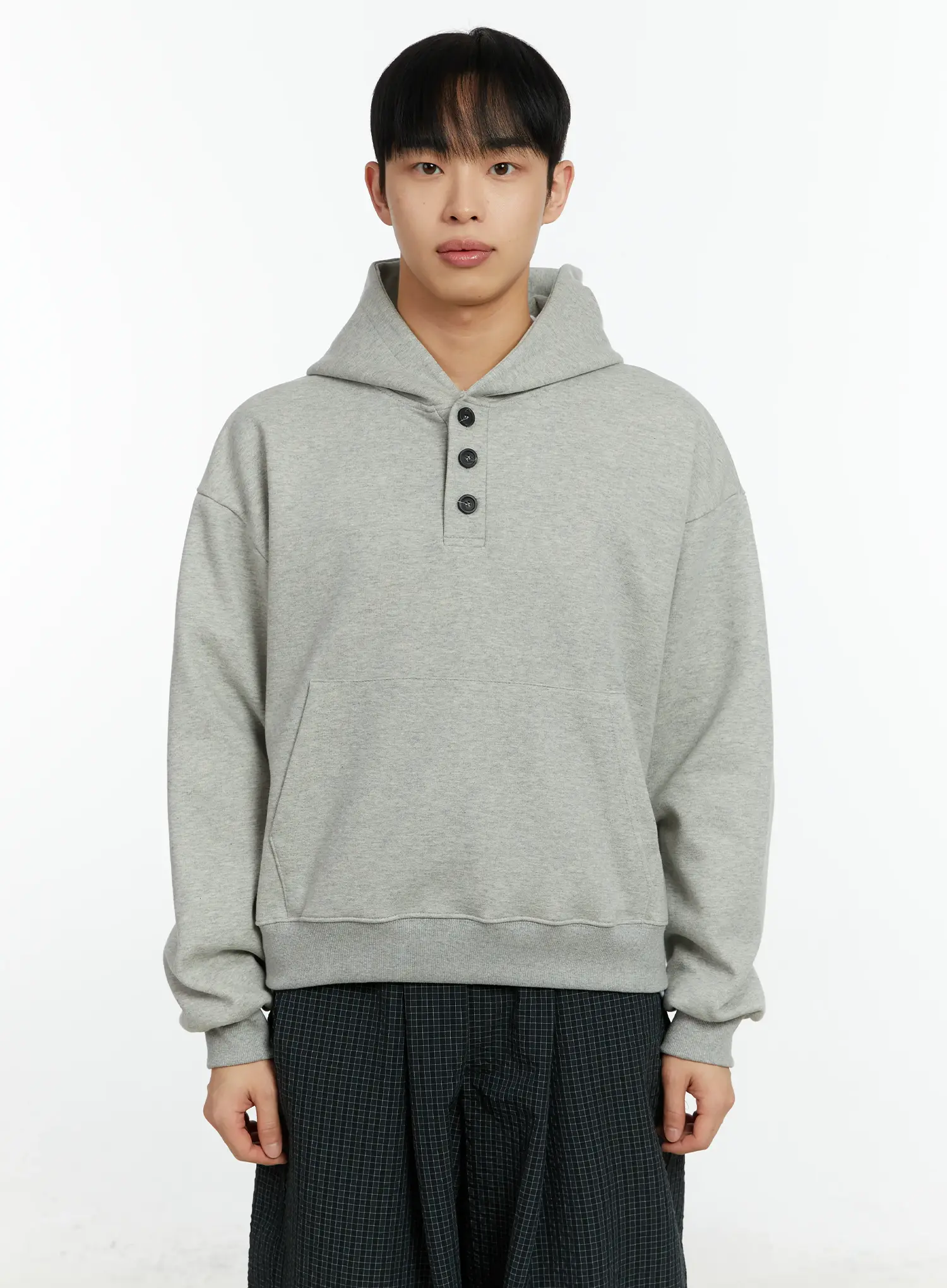Men's Cropped Henley Hoodie IF511 - Image 8