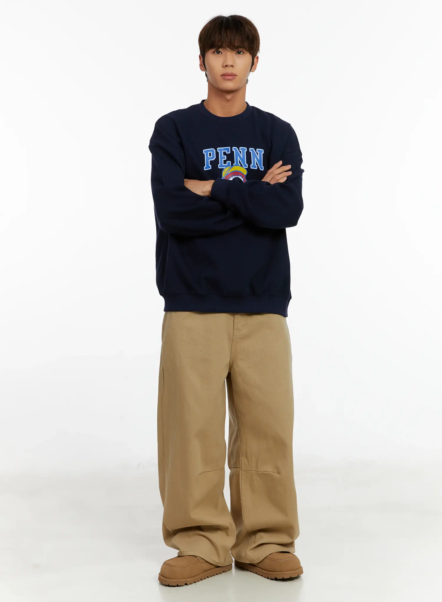 Men's Curved Fit Beige Wide Leg Pants ID523 - Image 11