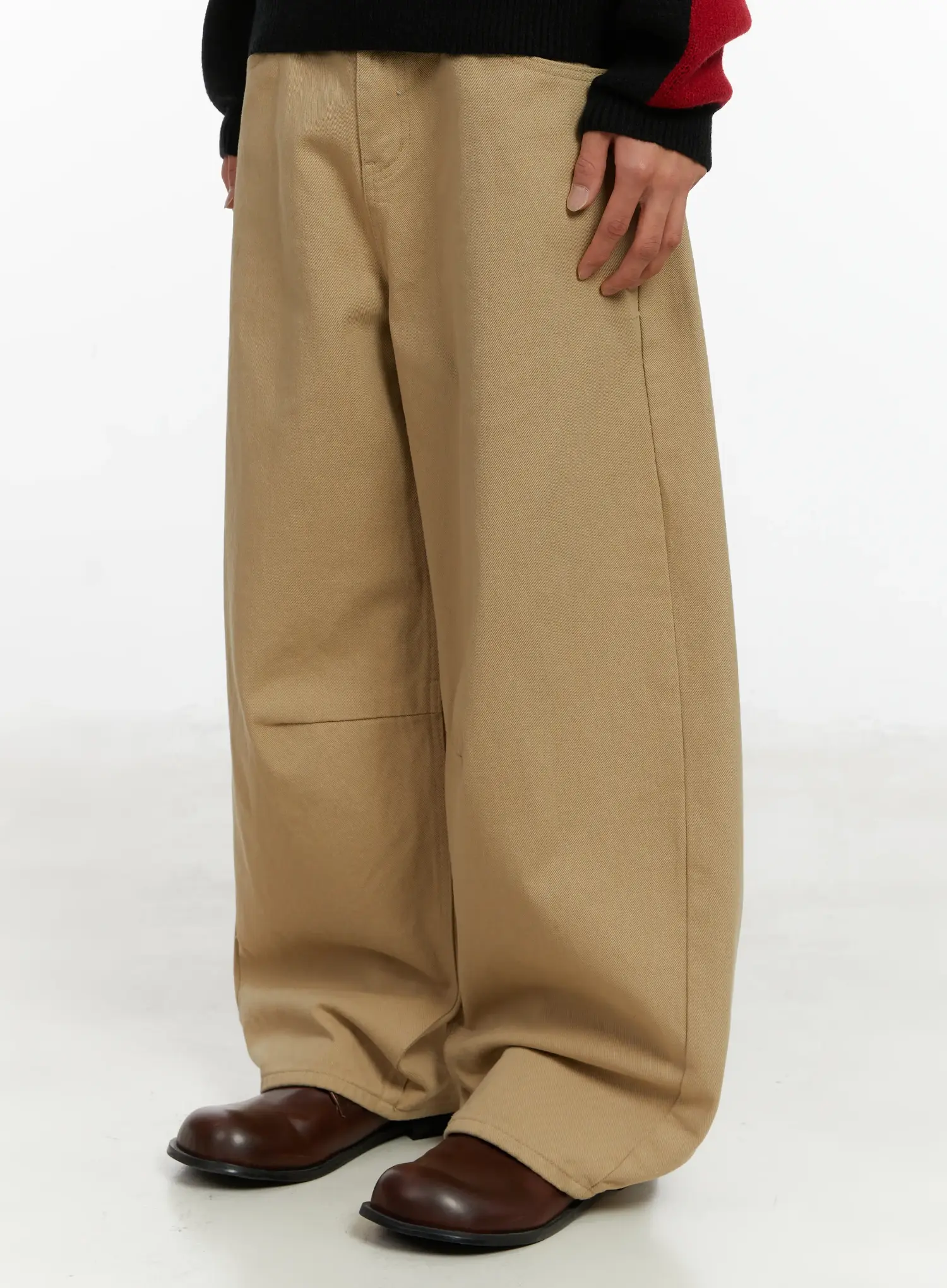 Men's Curved Fit Beige Wide Leg Pants ID523 - Image 4