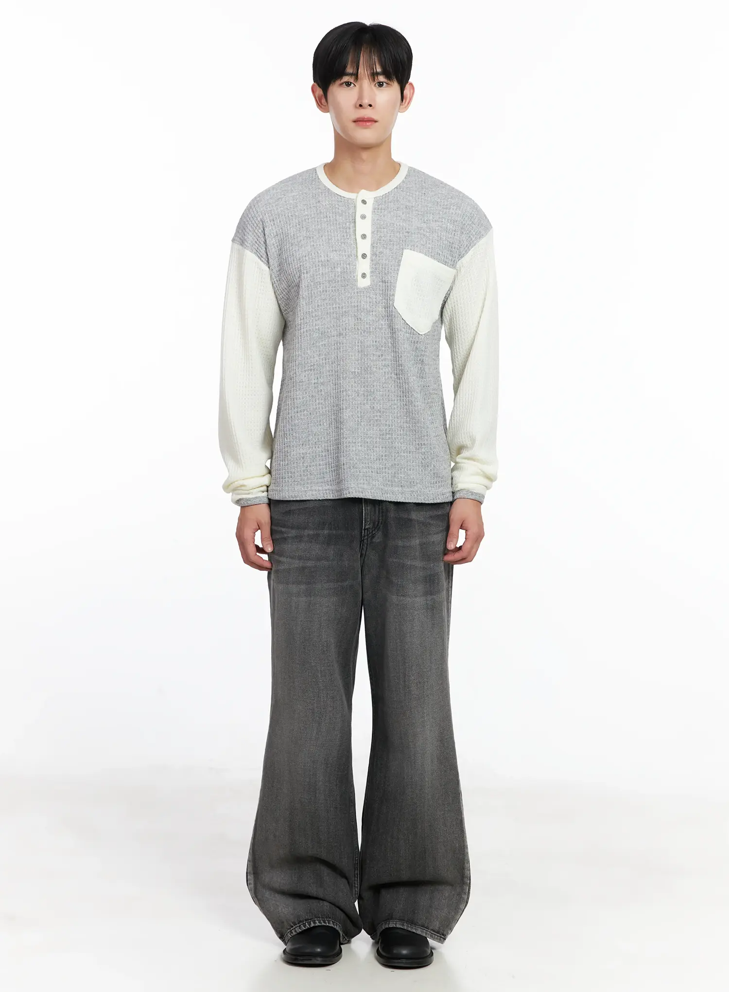 Men's Dark Gray Semi-Flared Jeans IJ521 - Image 3