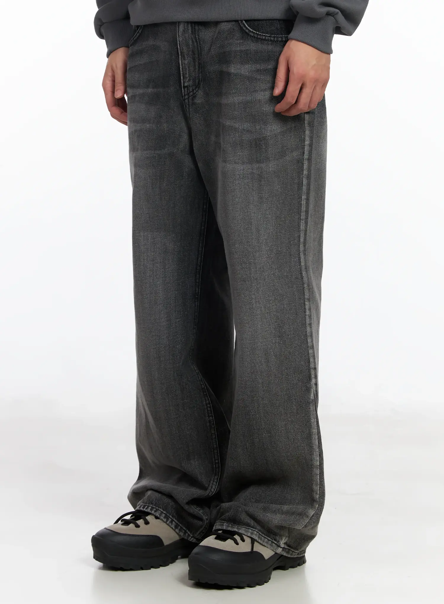 Men's Dark Gray Semi-Flared Jeans IJ521 - Image 4