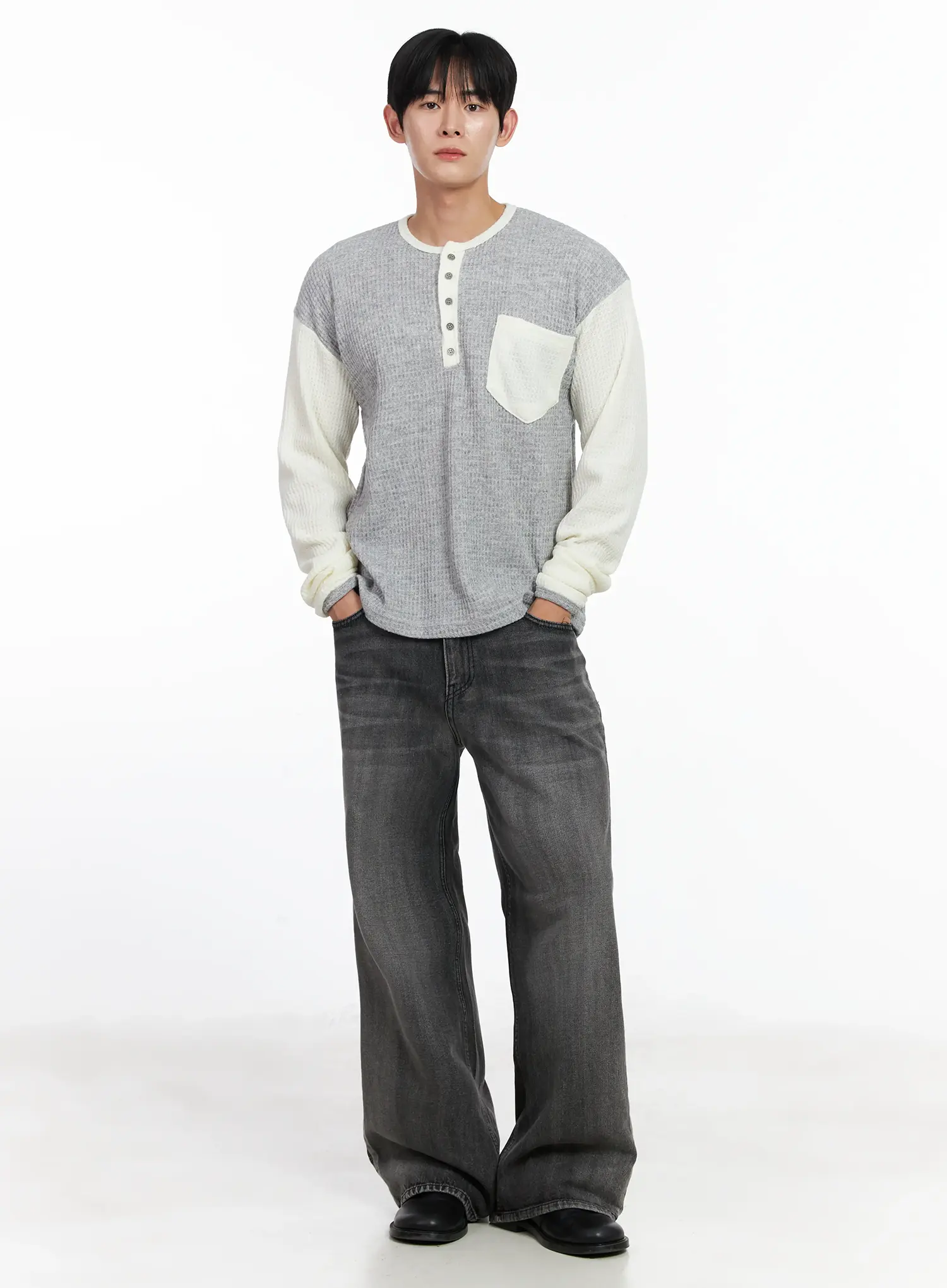 Men's Dark Gray Semi-Flared Jeans IJ521 - Image 7