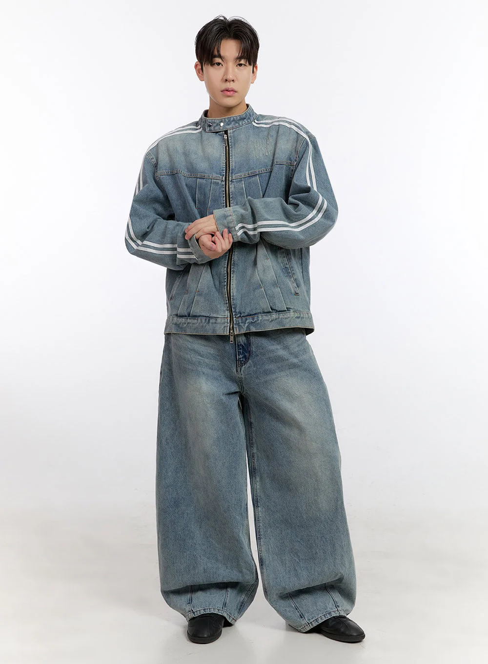 Men's Denim Zip-Up Track Jacket IF528 - Image 2