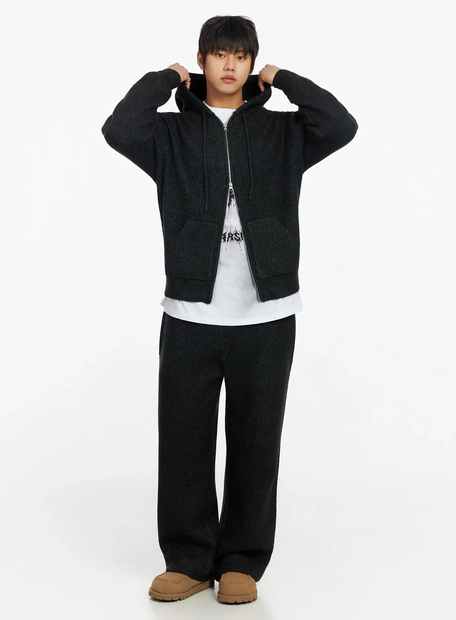 Men's Double-Zip Knit Hooded Jacket IJ527 - Image 7