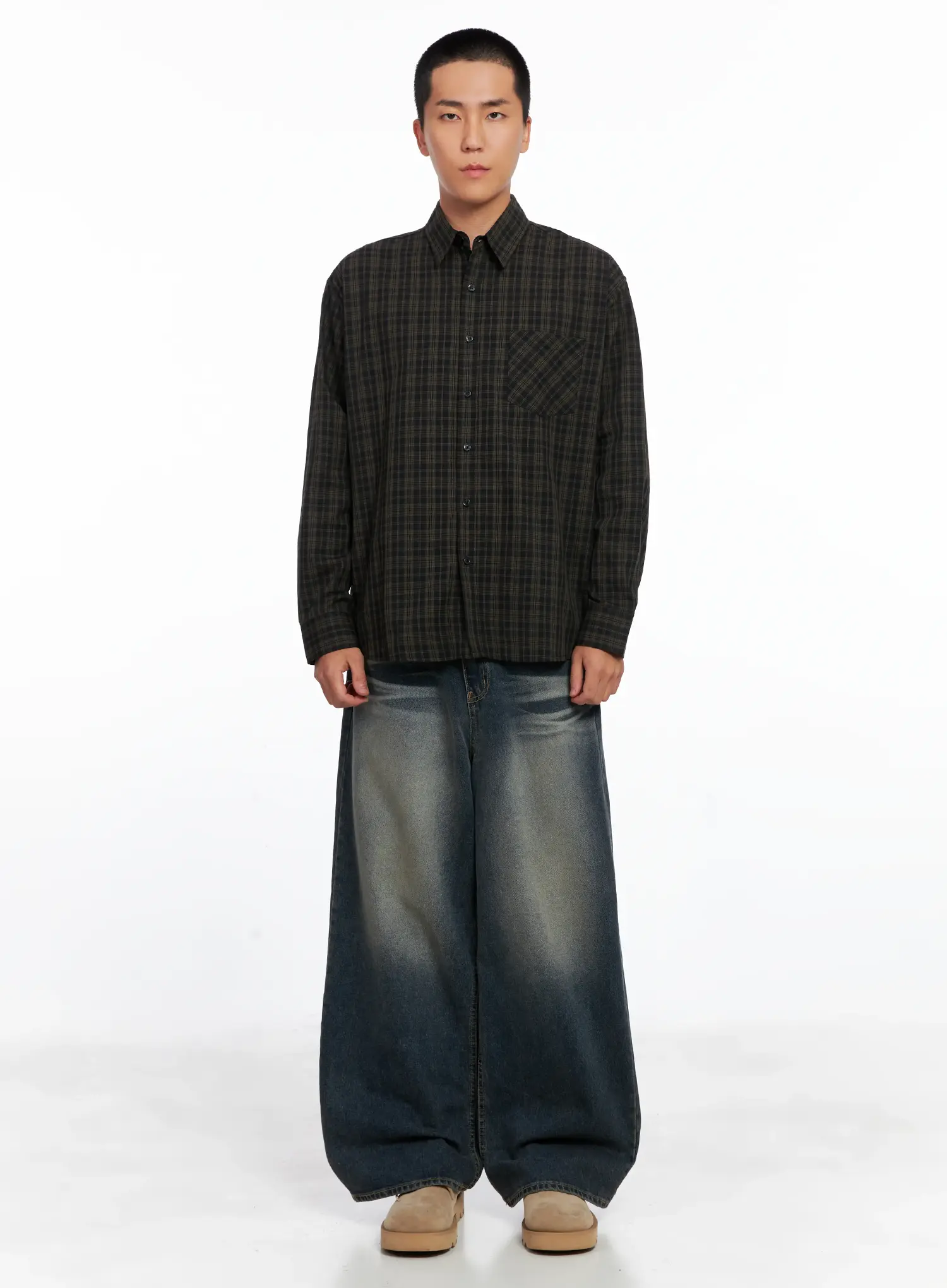 Men's Faded Wide-Leg Jeans IS510 - Image 3