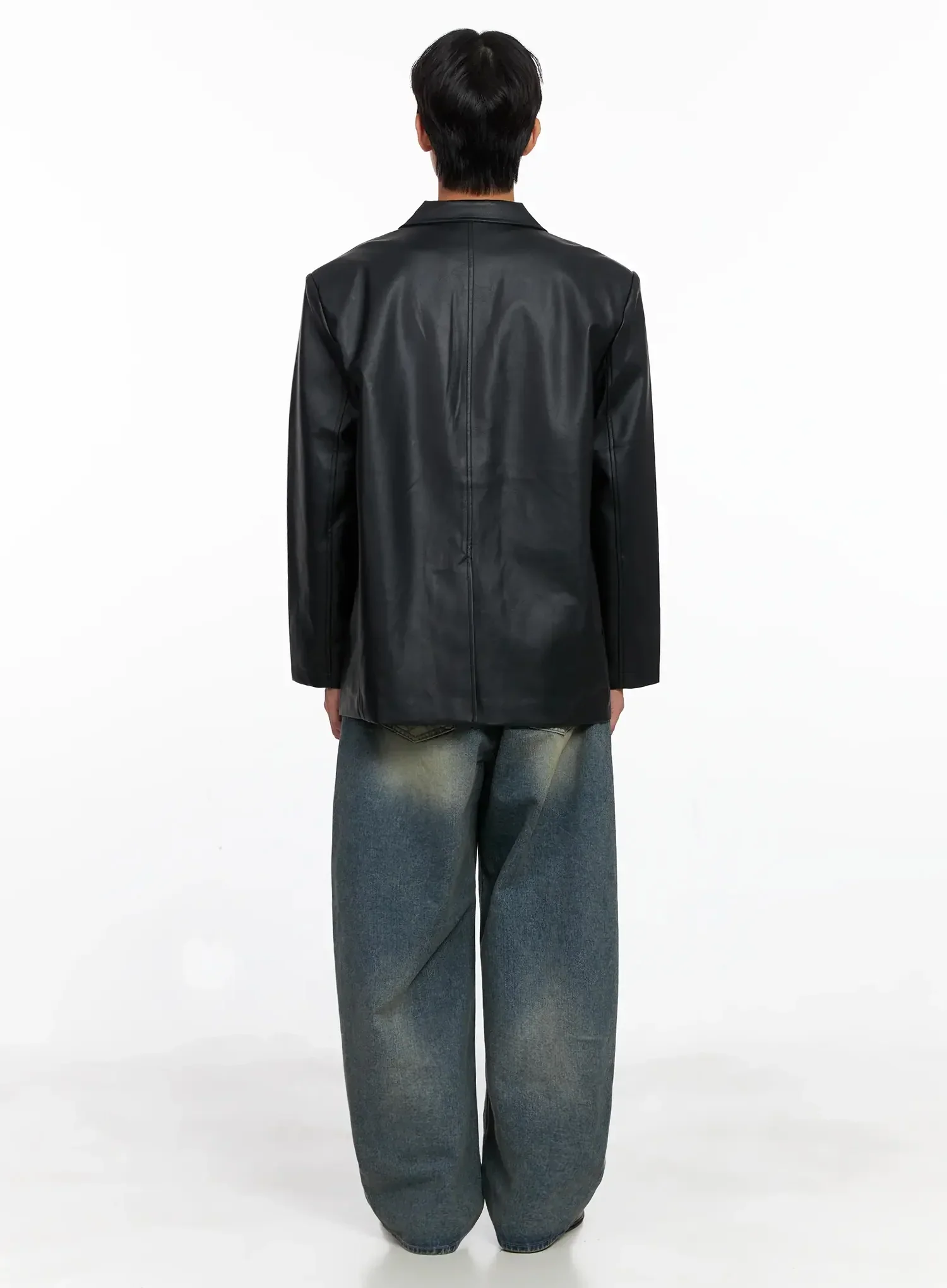 Men's Faux Leather Blazer Jacket IO516 - Image 11