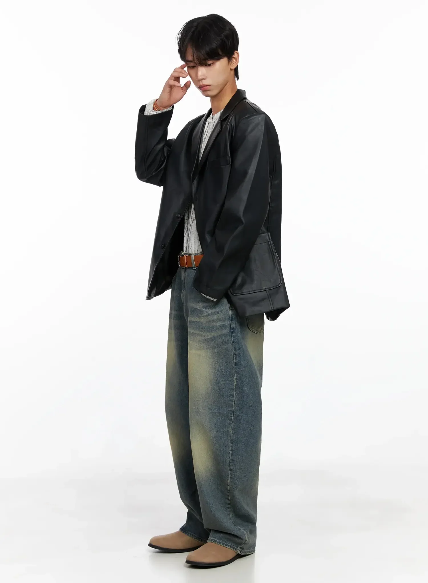 Men's Faux Leather Blazer Jacket IO516 - Image 12