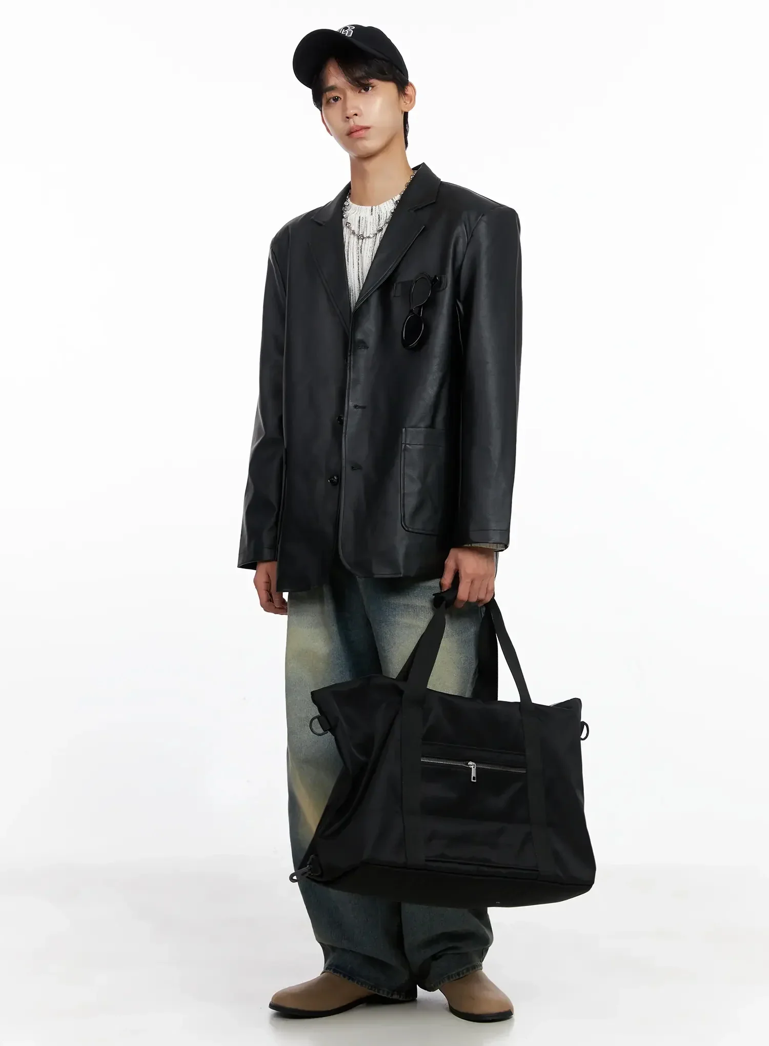 Men's Faux Leather Blazer Jacket IO516 - Image 13