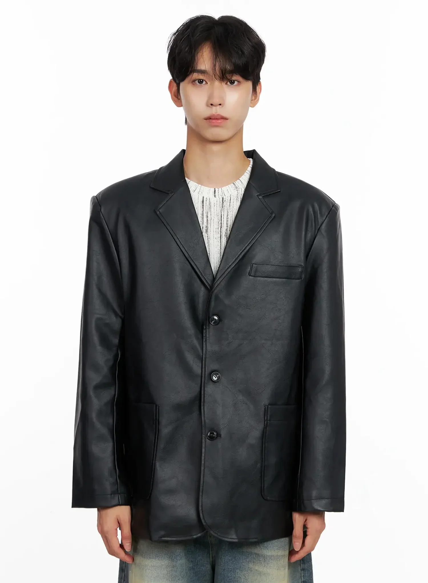 Men's Faux Leather Blazer Jacket IO516 - Image 14