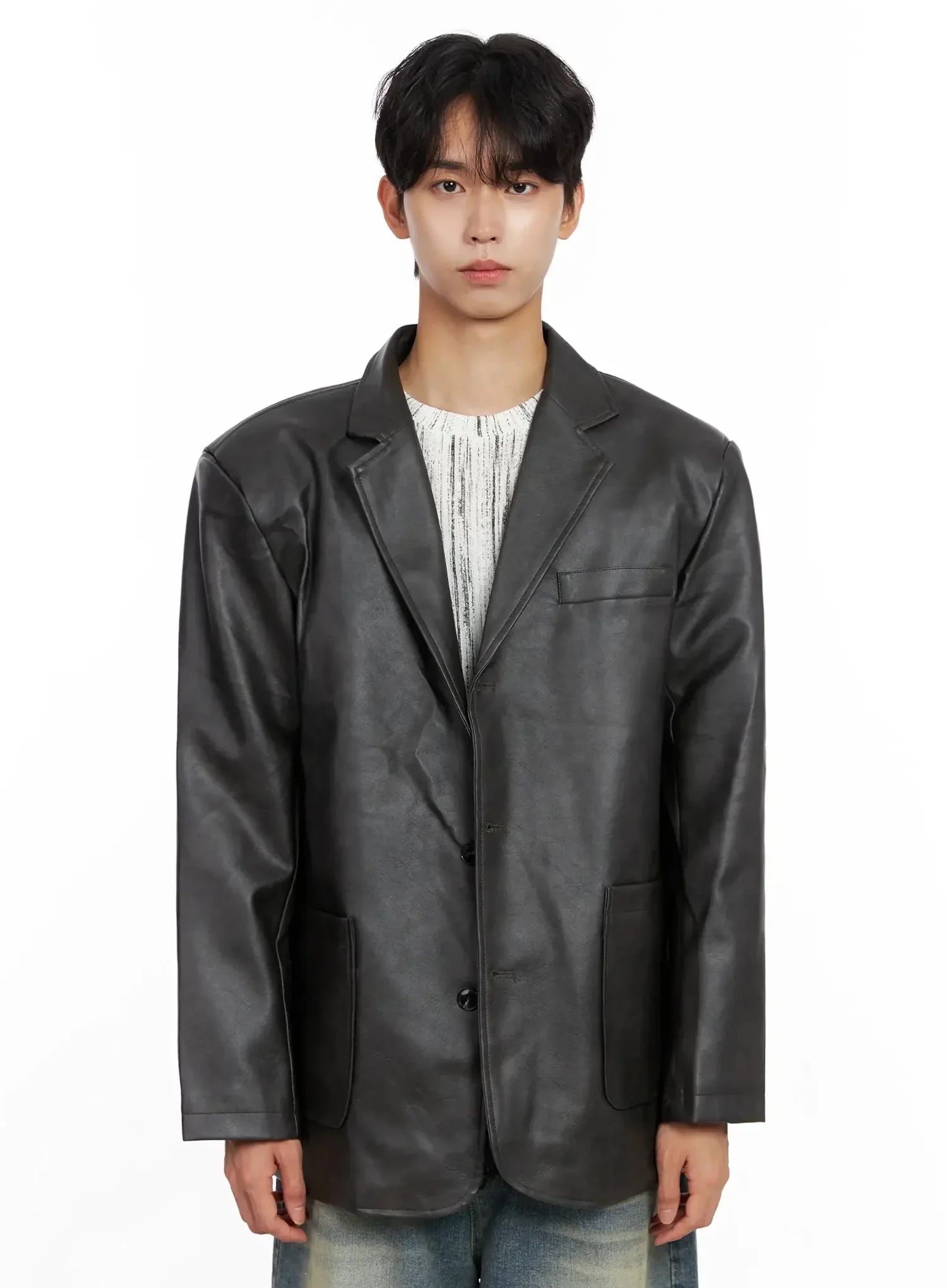 Men's Faux Leather Blazer Jacket IO516 - Image 15