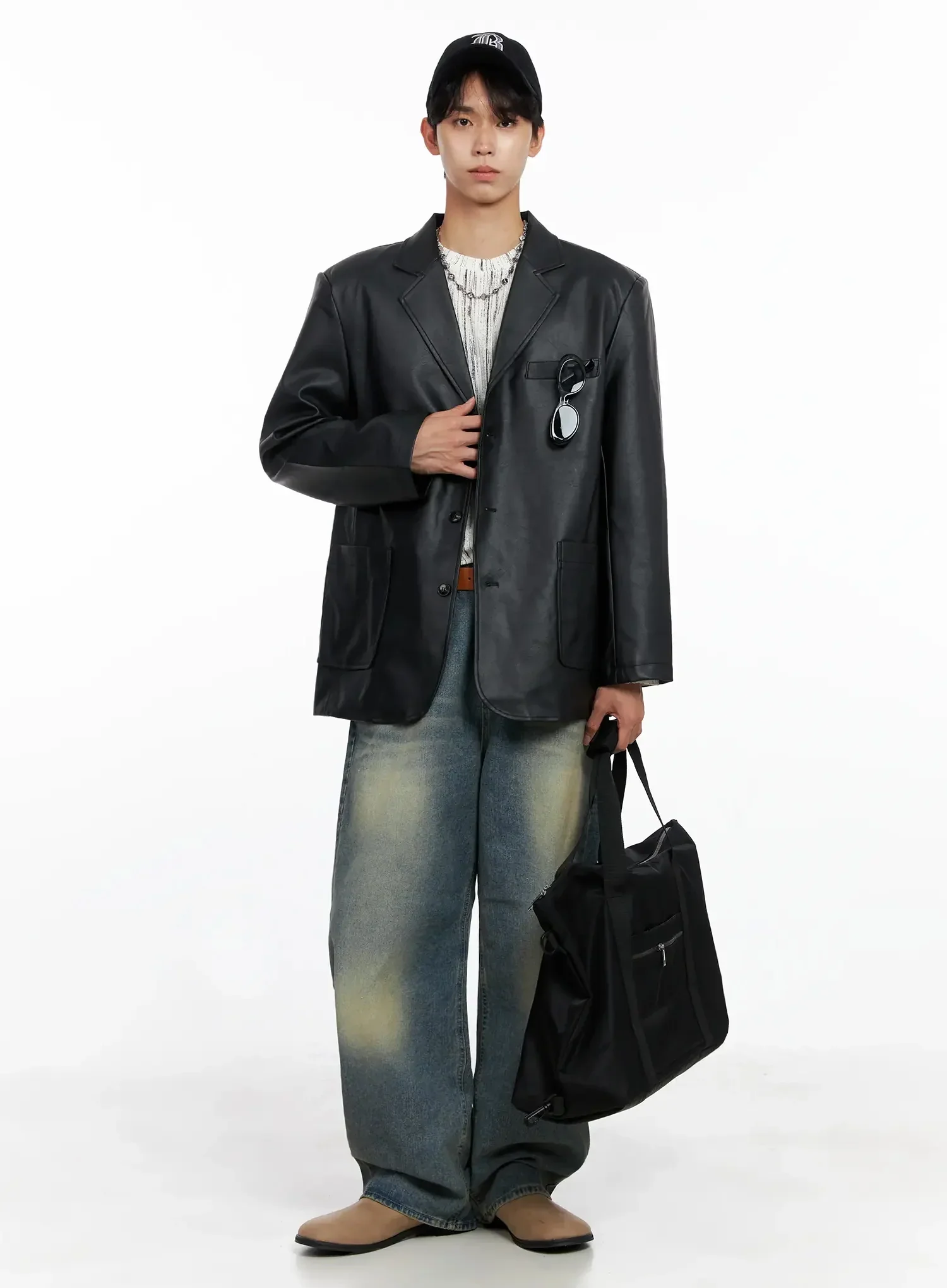 Men's Faux Leather Blazer Jacket IO516 - Image 2