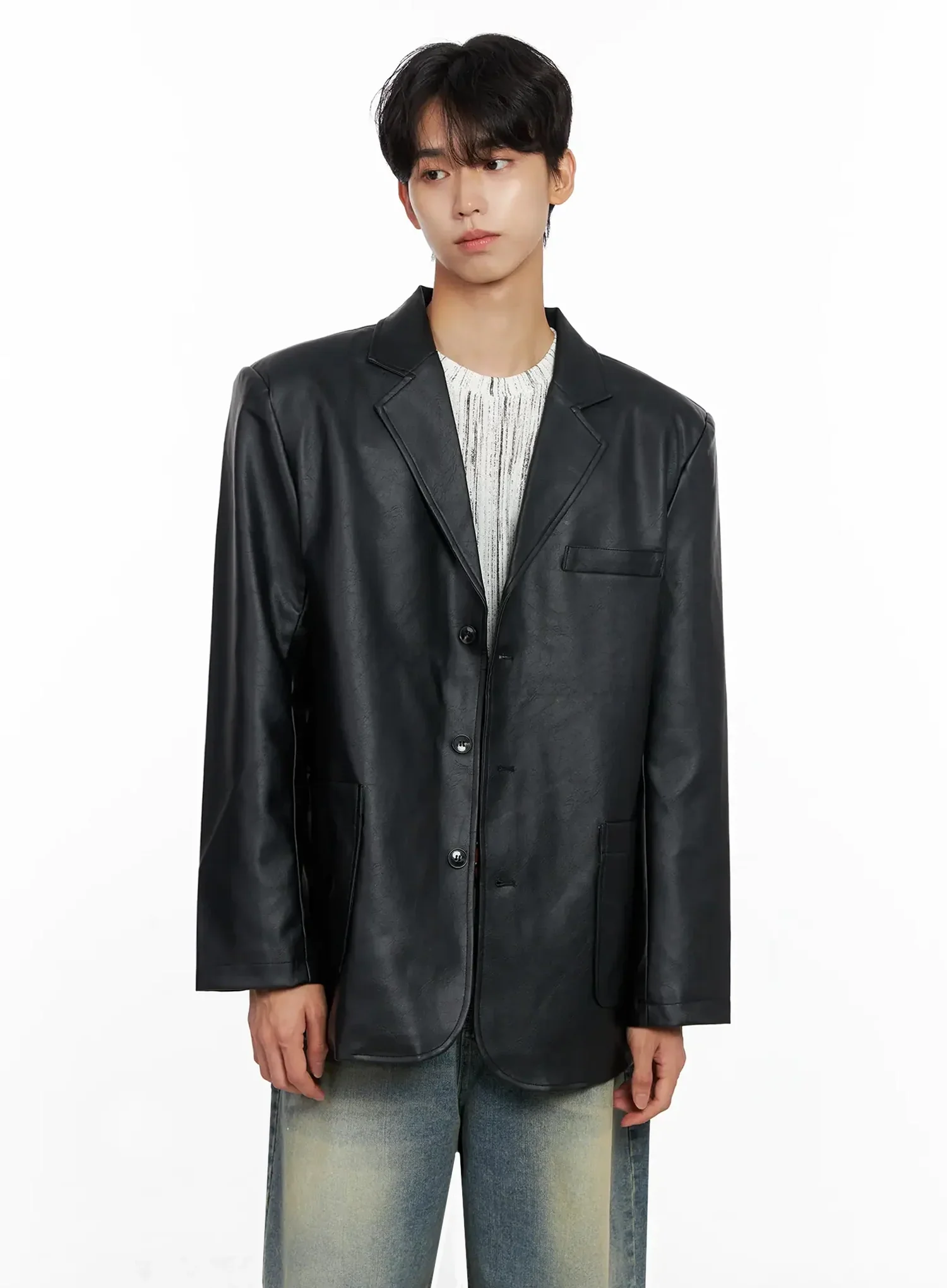 Men's Faux Leather Blazer Jacket IO516 - Image 5