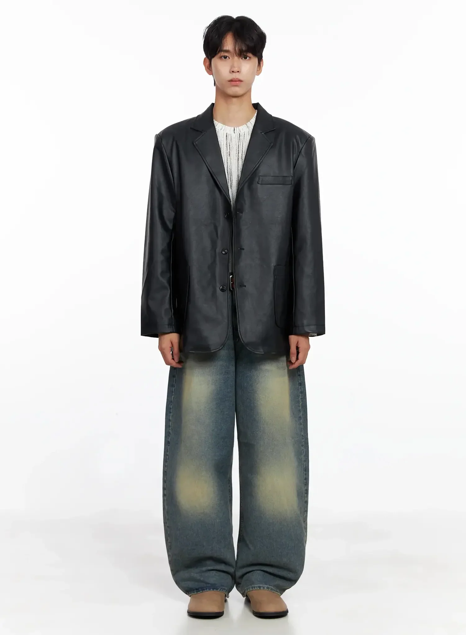 Men's Faux Leather Blazer Jacket IO516 - Image 8