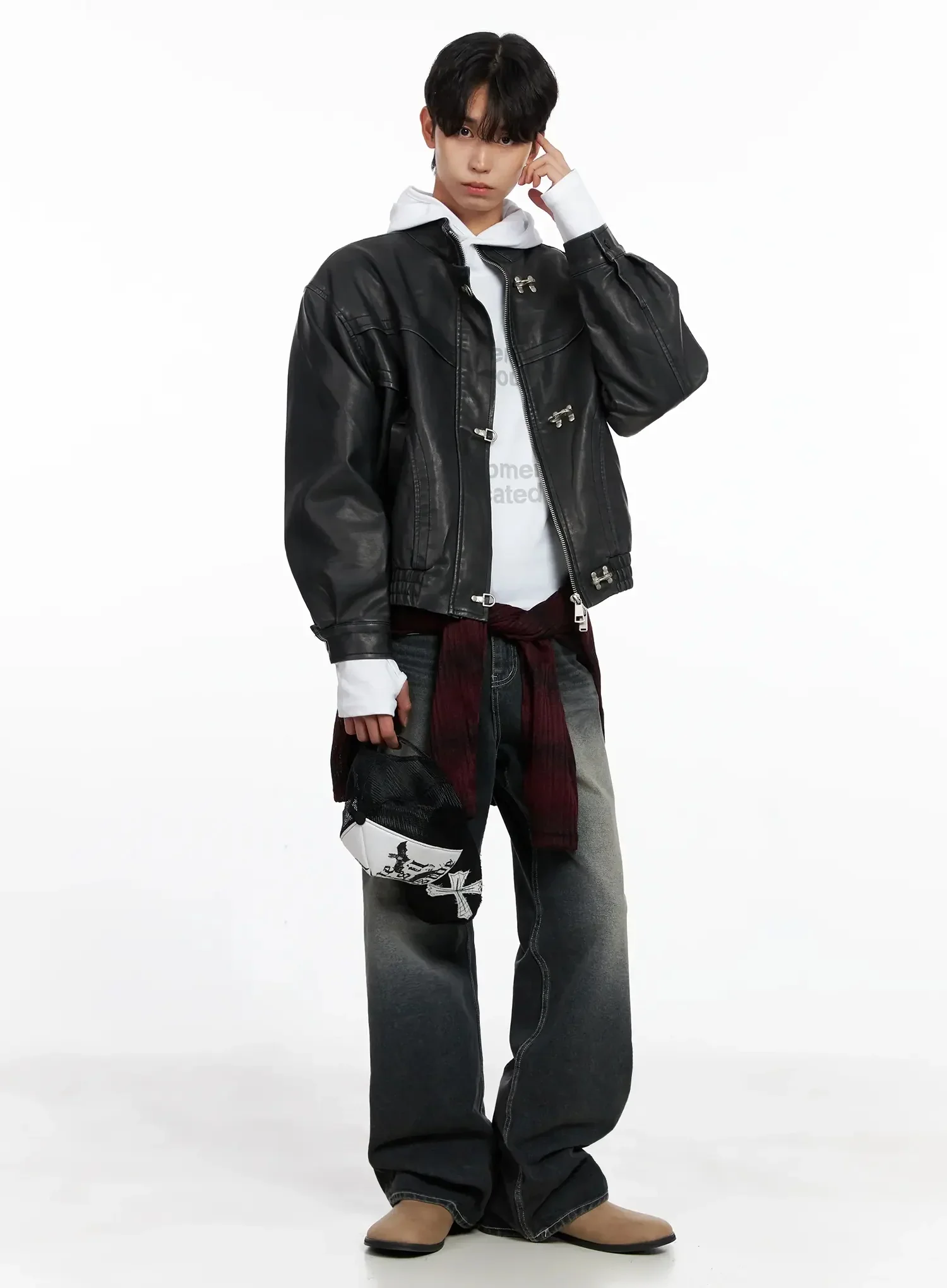Men's Faux Leather Toggle Buckle Jacket IO516 - Image 15