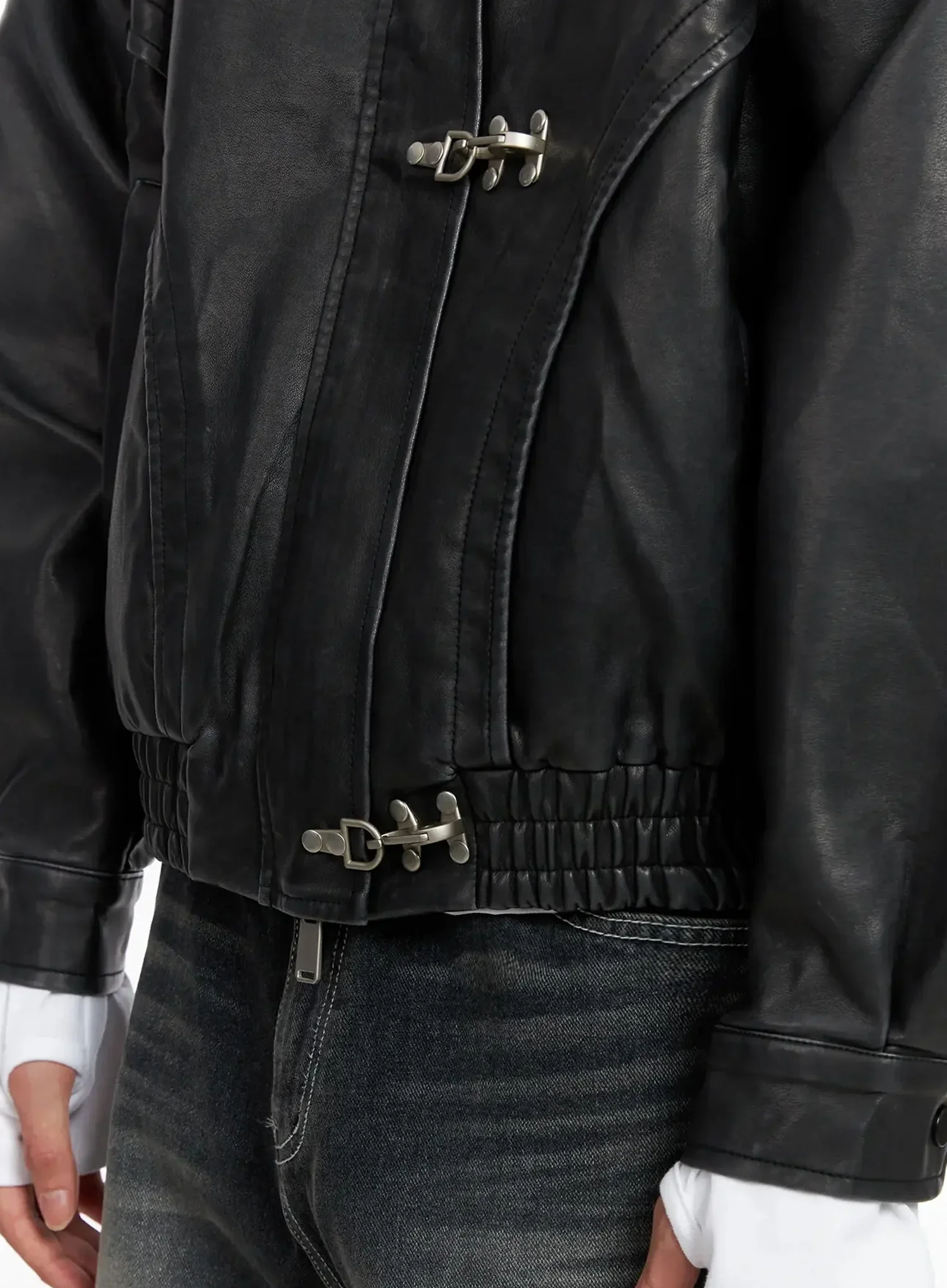 Men's Faux Leather Toggle Buckle Jacket IO516 - Image 5