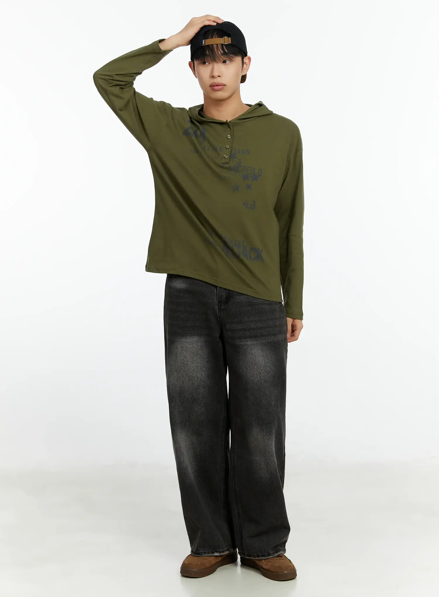 Men's Graphic Print Henley Hooded Long Sleeve Top IF511 - Image 7
