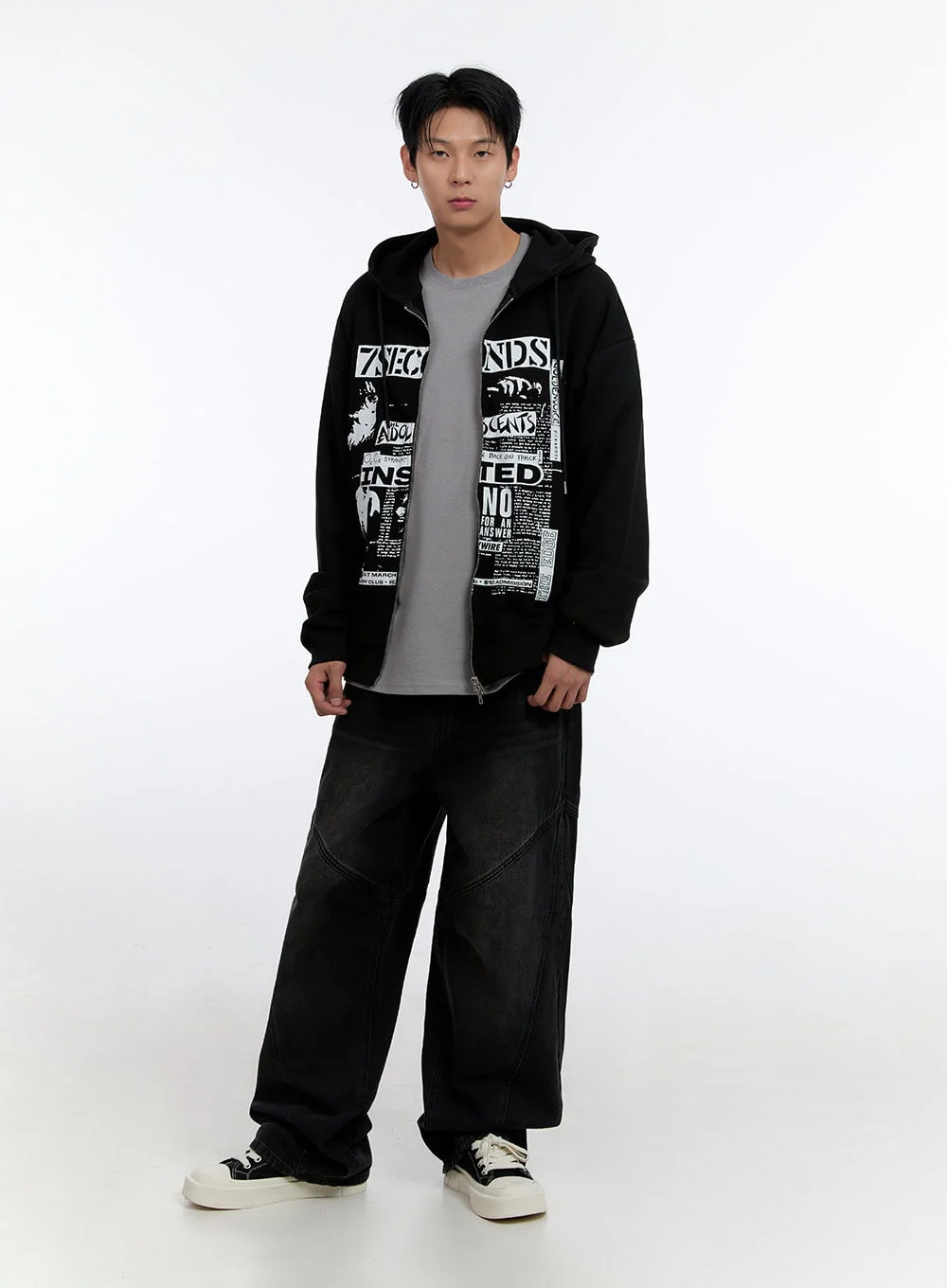Men's Graphic Print Oversized Zip-Up Hoodie IO428 - Image 2