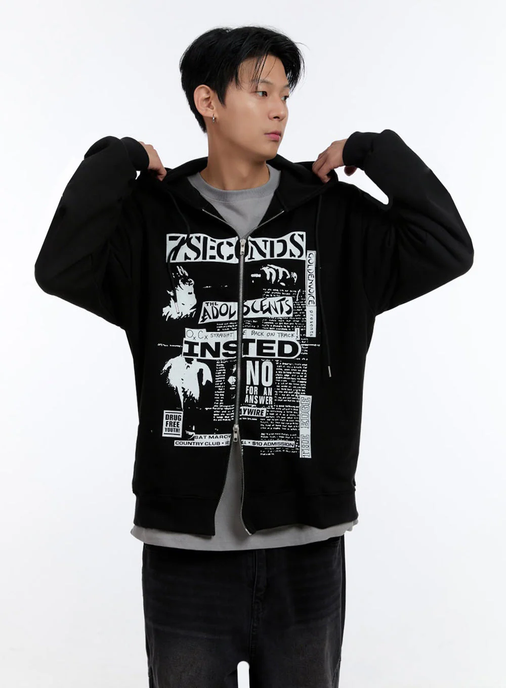Men's Graphic Print Oversized Zip-Up Hoodie IO428 - Image 3