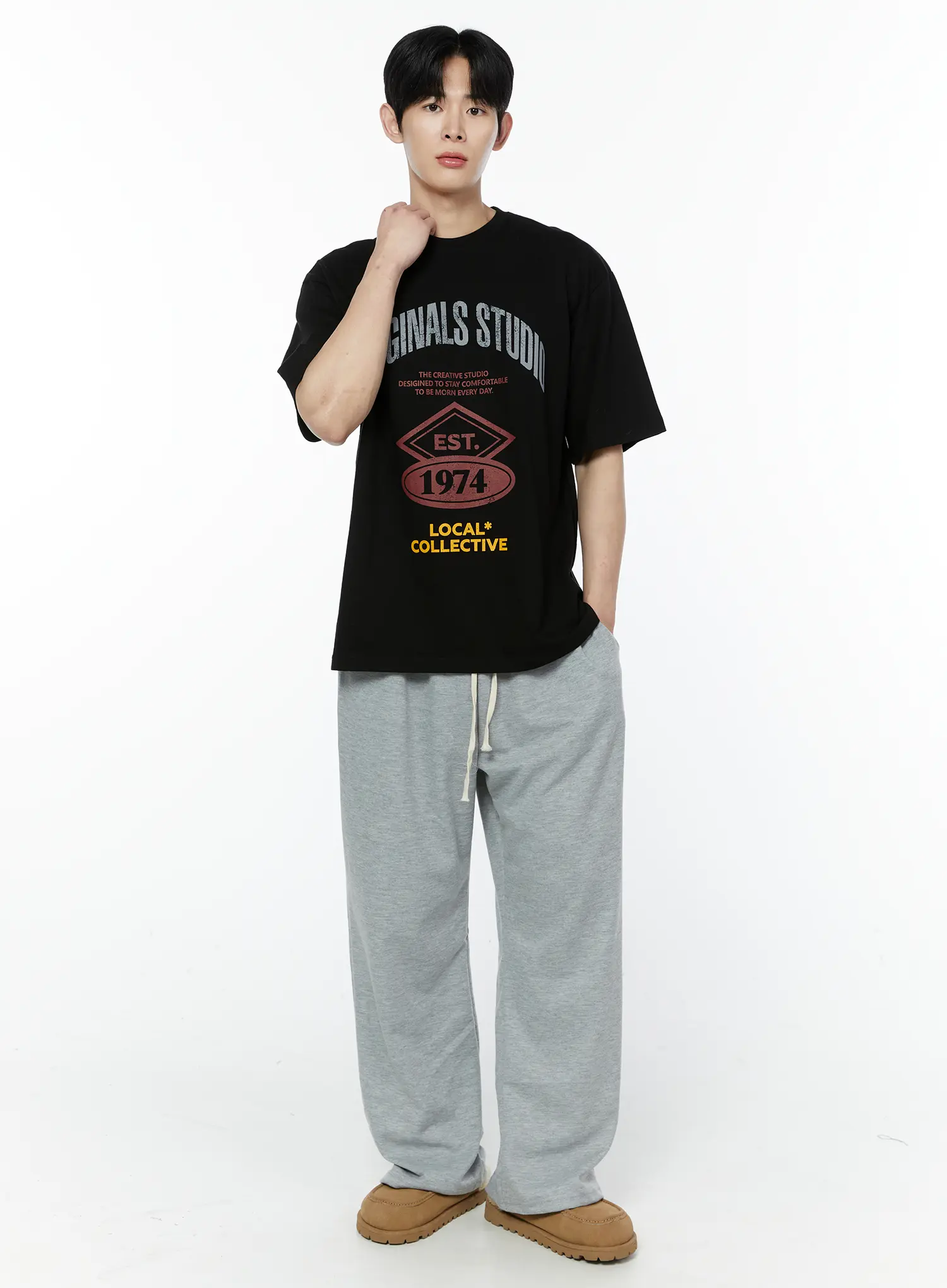 Men's Gray Semi-Wide Sweatpants IA530 - Image 3