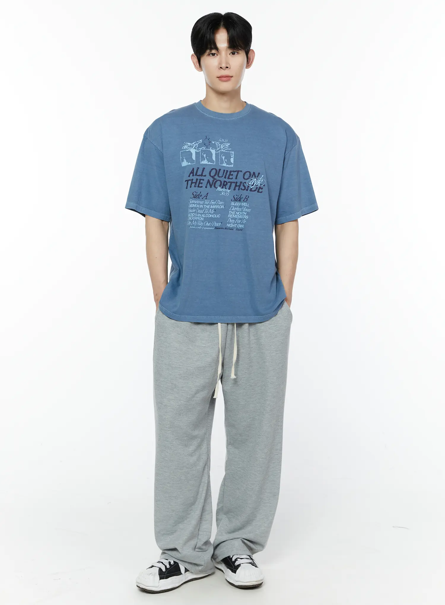 Men's Gray Semi-Wide Sweatpants IA530 - Image 4