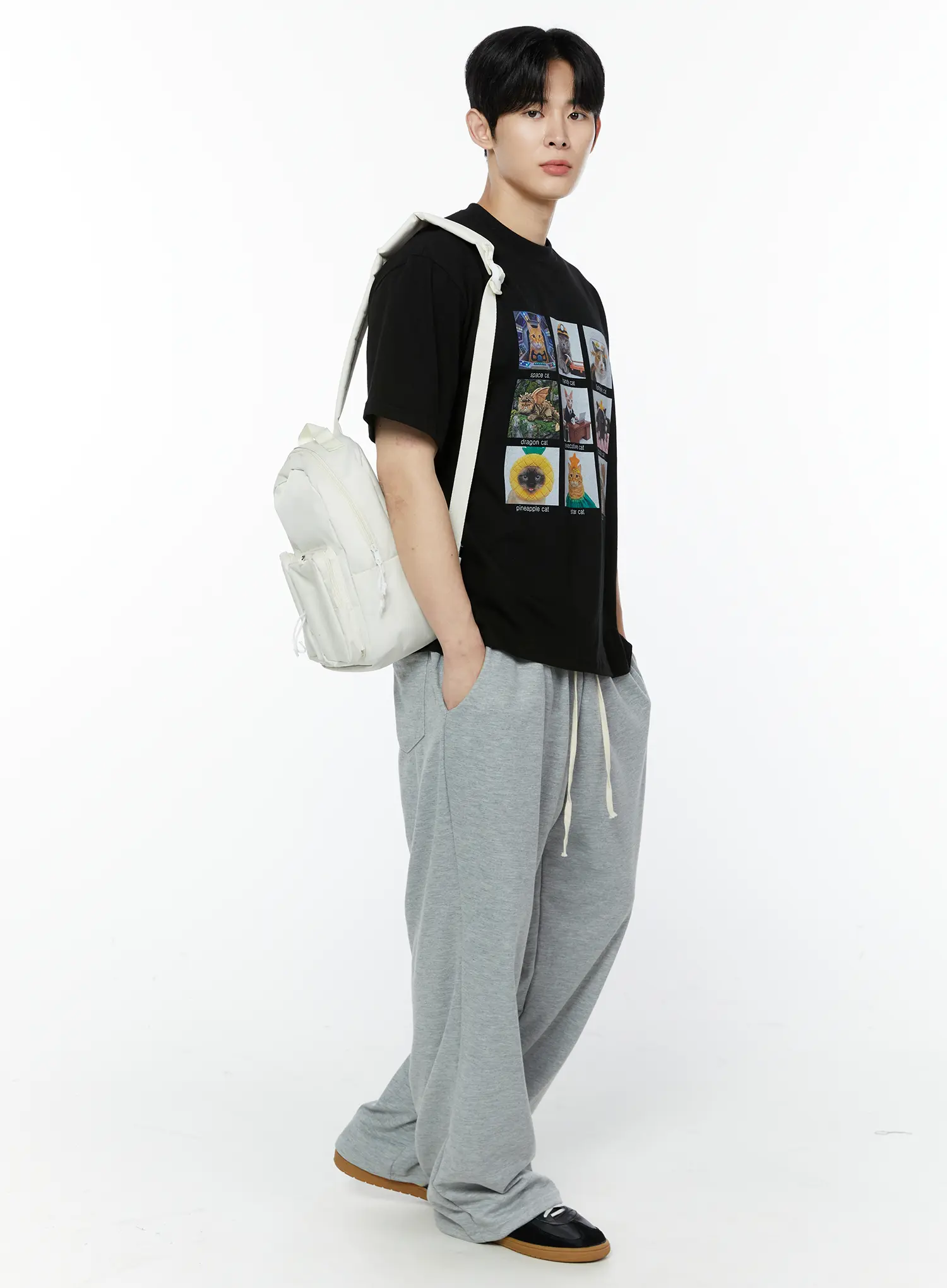 Men's Gray Semi-Wide Sweatpants IA530 - Image 5