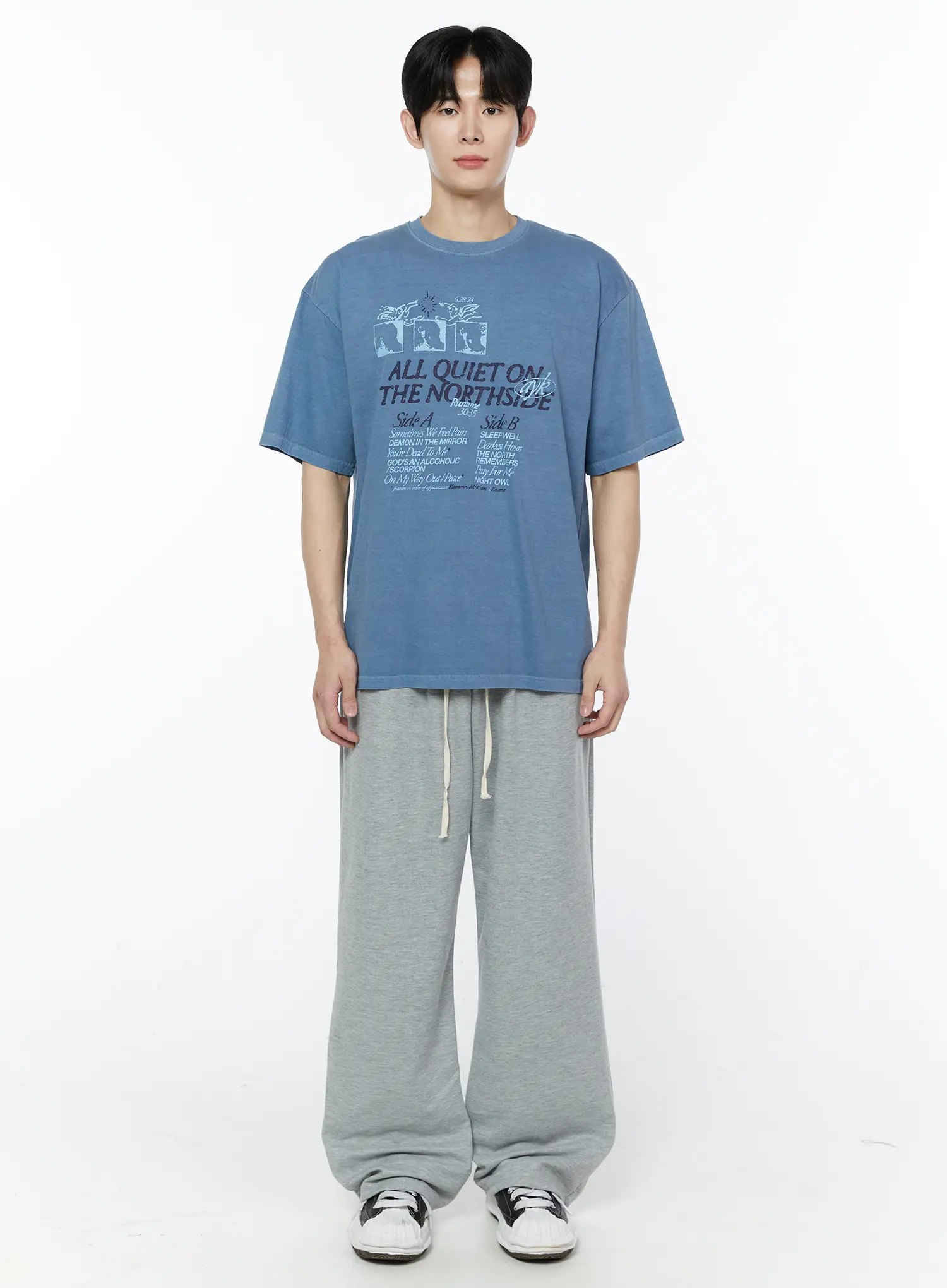Men's Gray Semi-Wide Sweatpants IA530 - Image 6