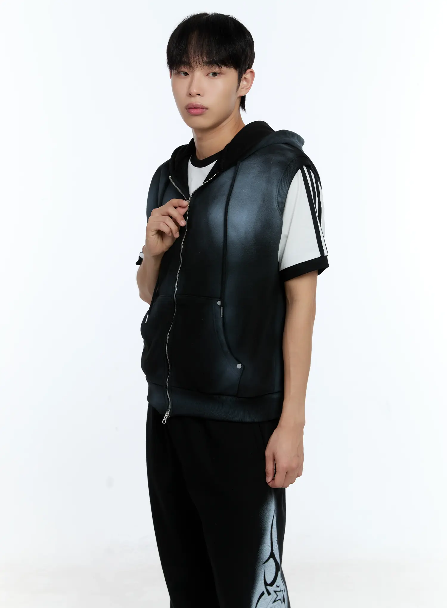 Men's Grunge Tie-Dye Sleeveless Hoodie IG515 - Image 8