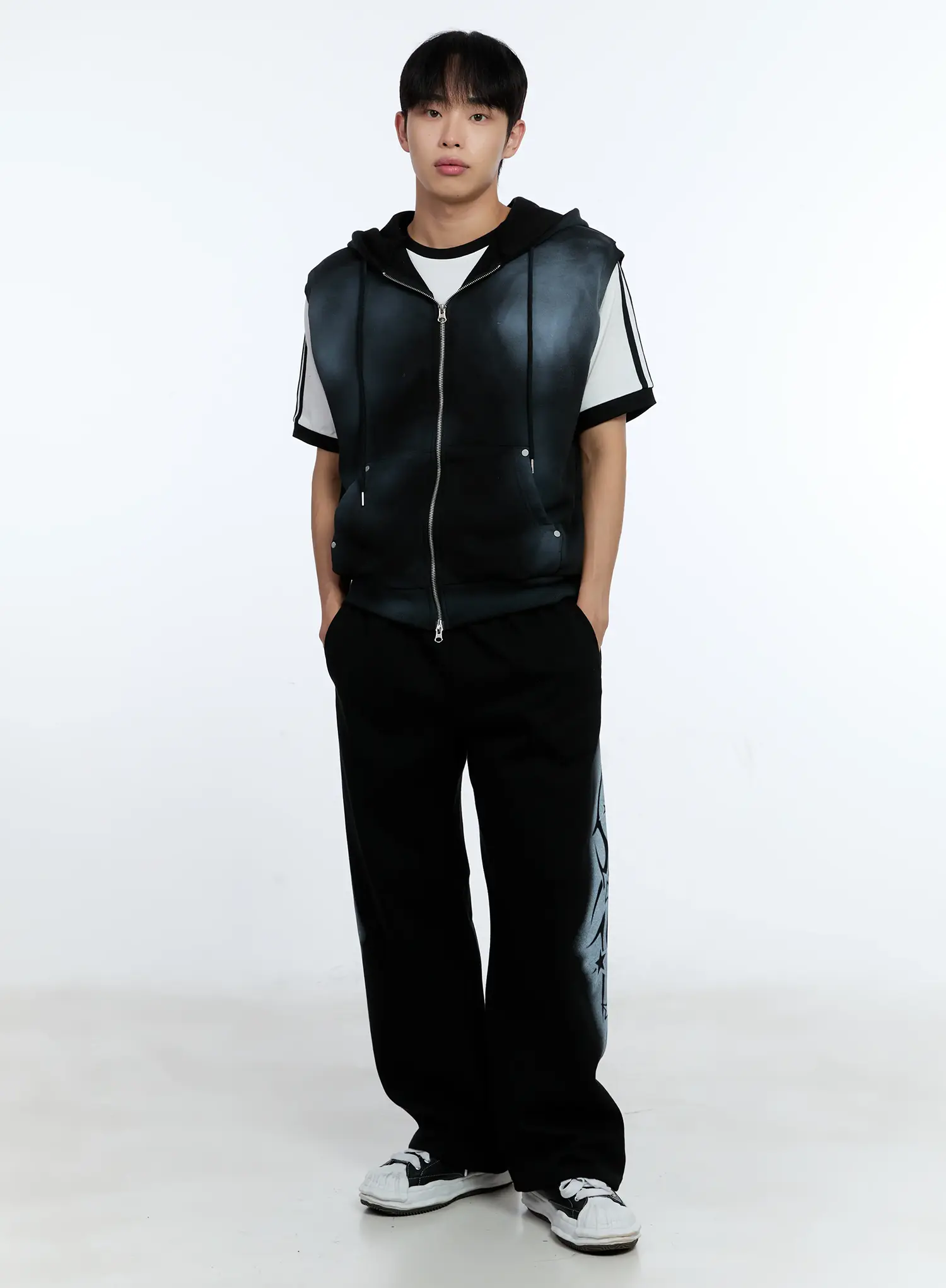 Men's Grunge Tie-Dye Sleeveless Hoodie IG515 - Image 9