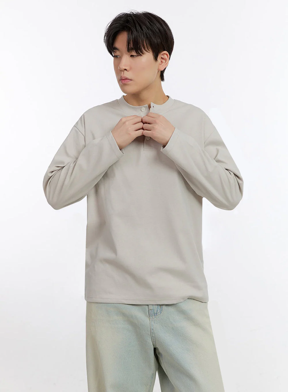 Men's Half-Buttoned Long-Sleeve T-Shirt IF528 - Image 4