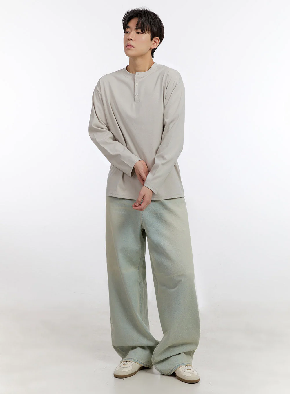 Men's Half-Buttoned Long-Sleeve T-Shirt IF528 - Image 7