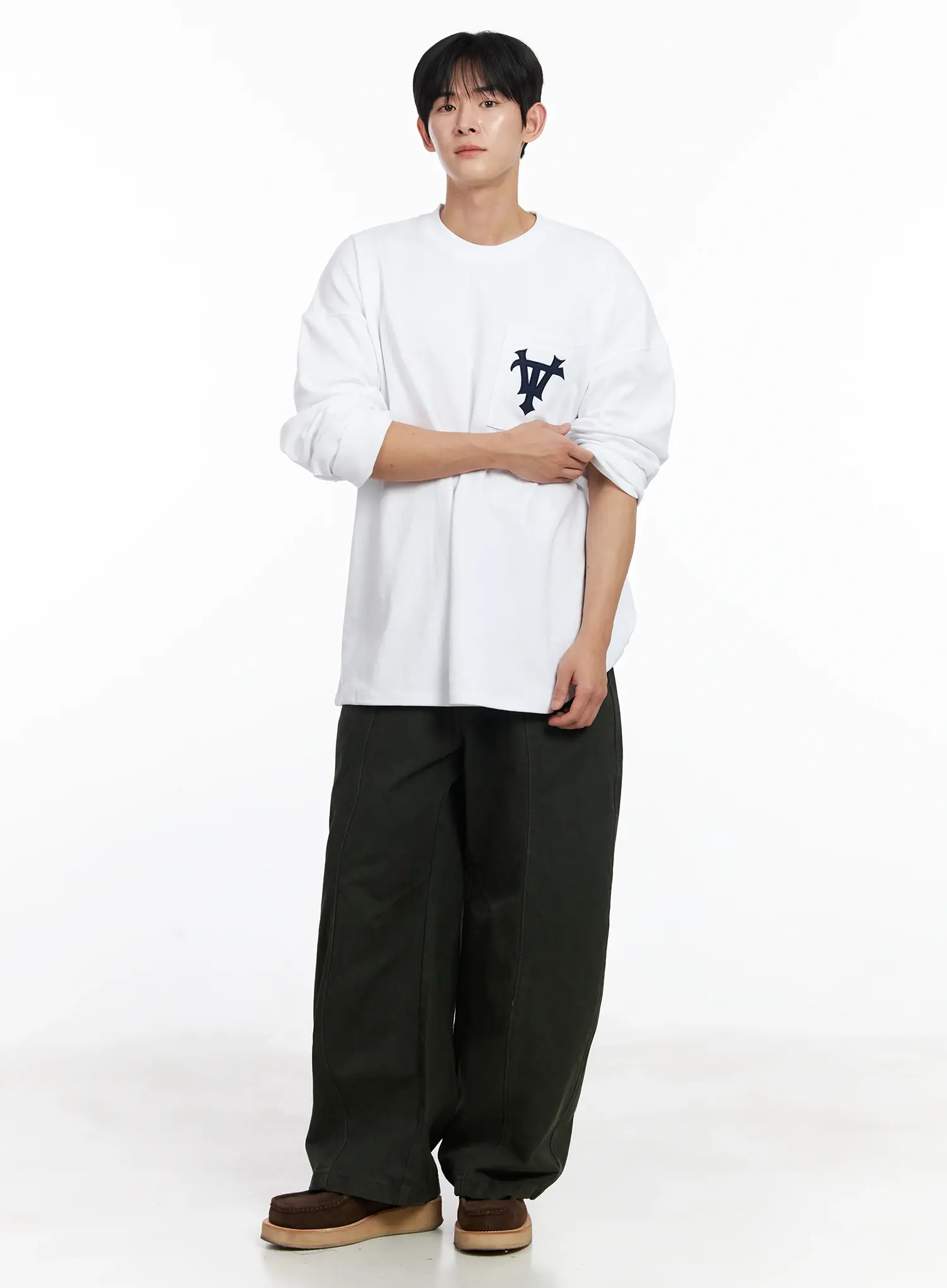 Men's Heart Embroidered Wide Cotton Pants IJ521 - Image 9