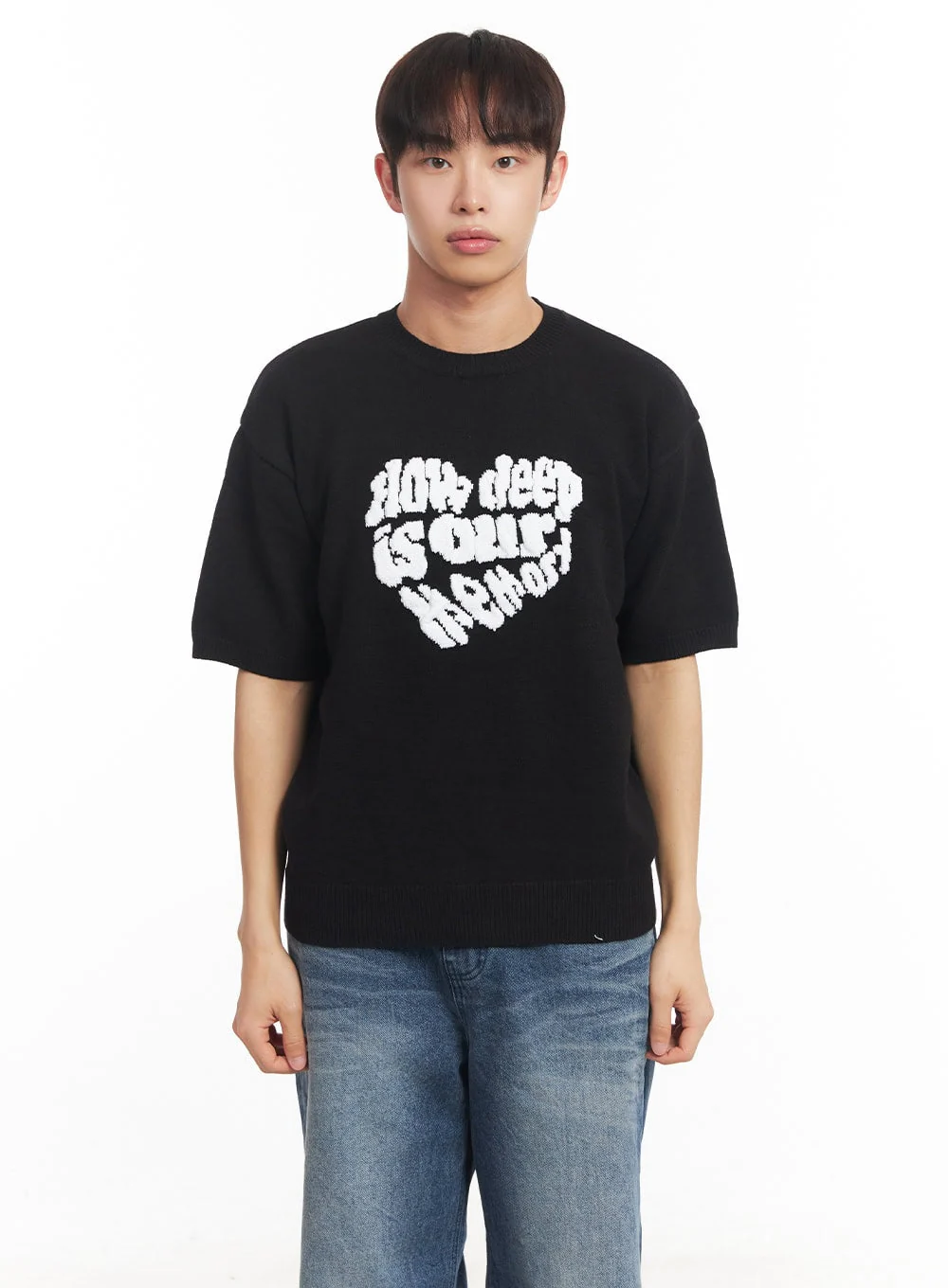 Men's Heart Graphic Short Sleeve Sweater IA521 - Image 15
