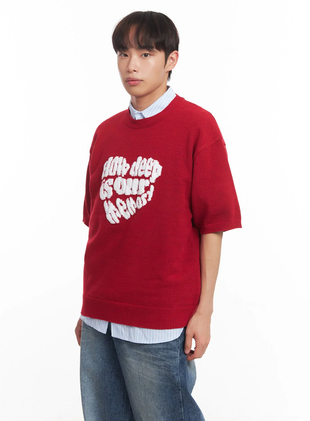 Men's Heart Graphic Short Sleeve Sweater IA521 - Image 3