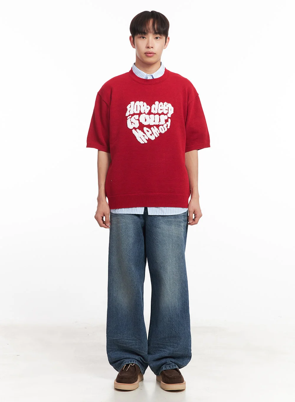 Men's Heart Graphic Short Sleeve Sweater IA521 - Image 7