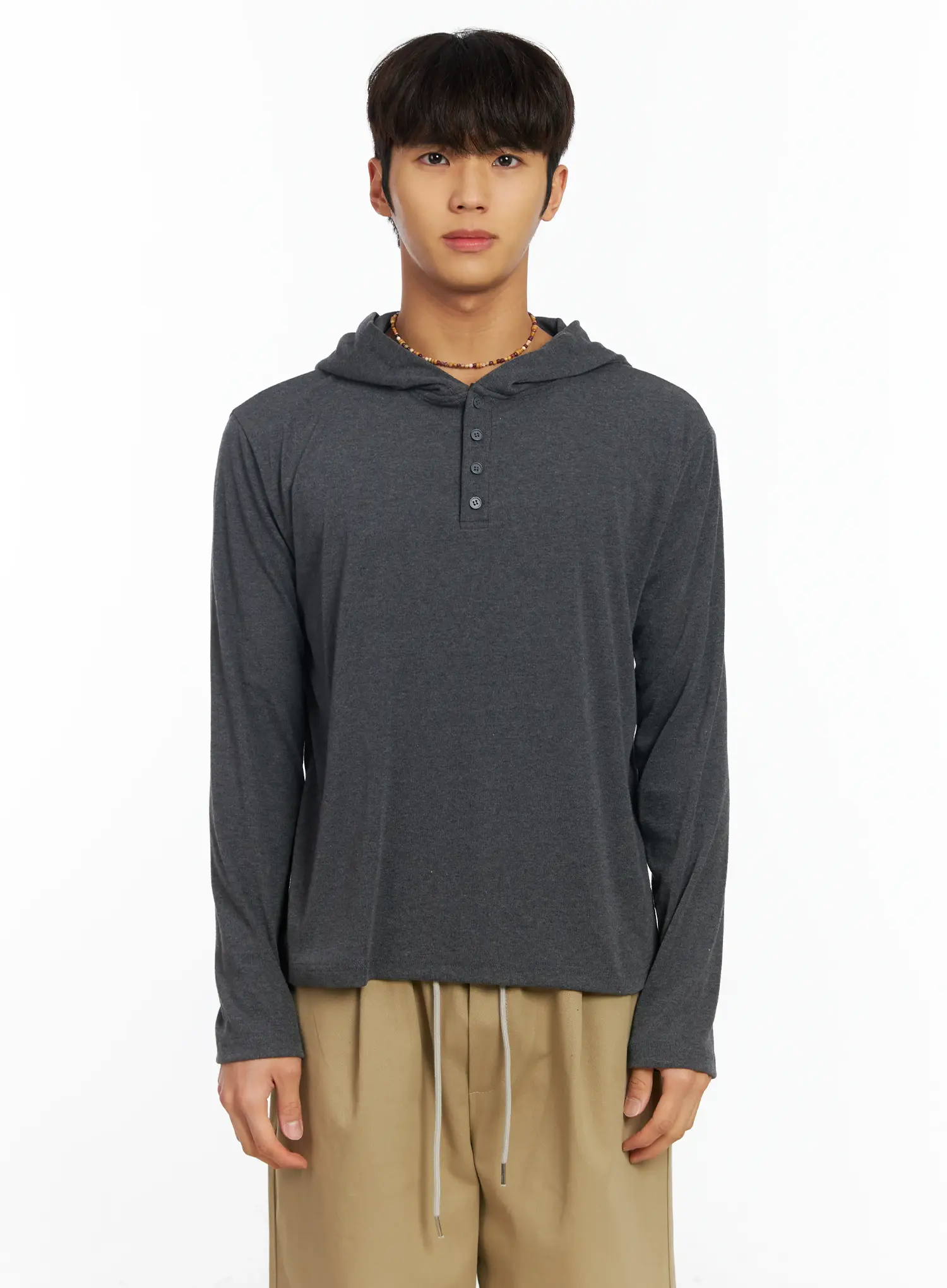 Men's Henley Long Sleeve Hoodie IF506 - Image 11