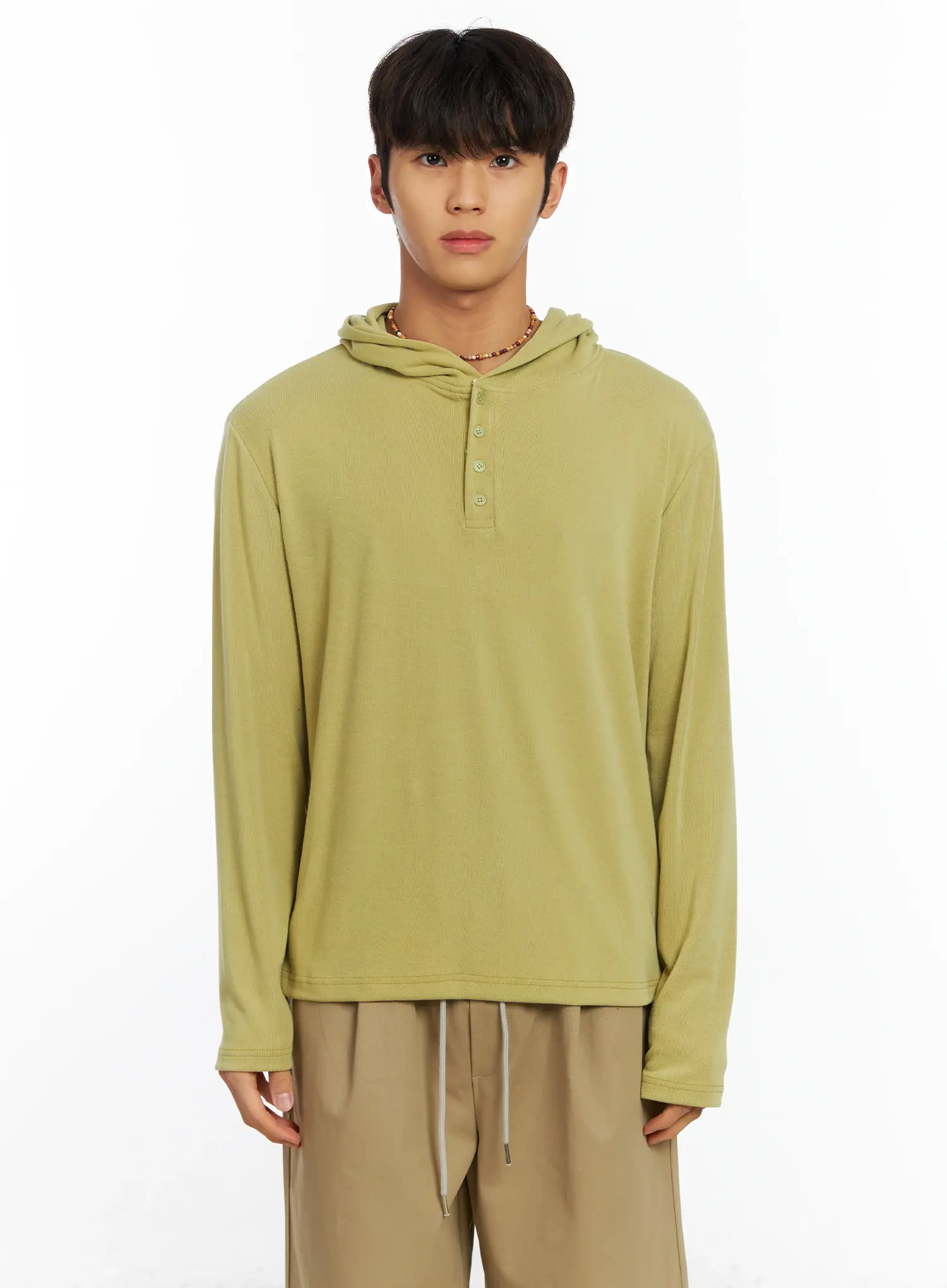 Men's Henley Long Sleeve Hoodie IF506 - Image 13