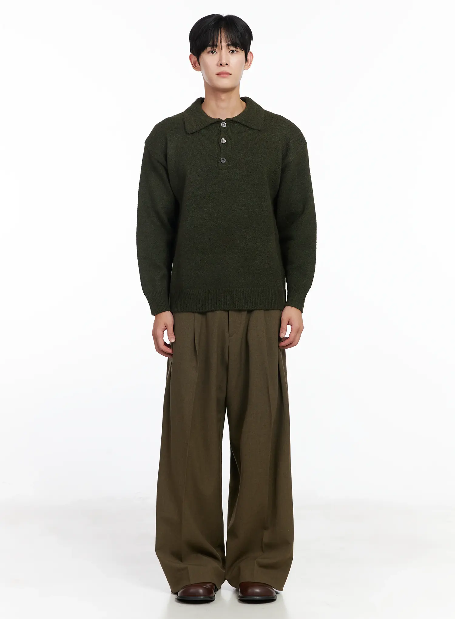 Men's Khaki Wide Leg Slacks IJ521 - Image 3