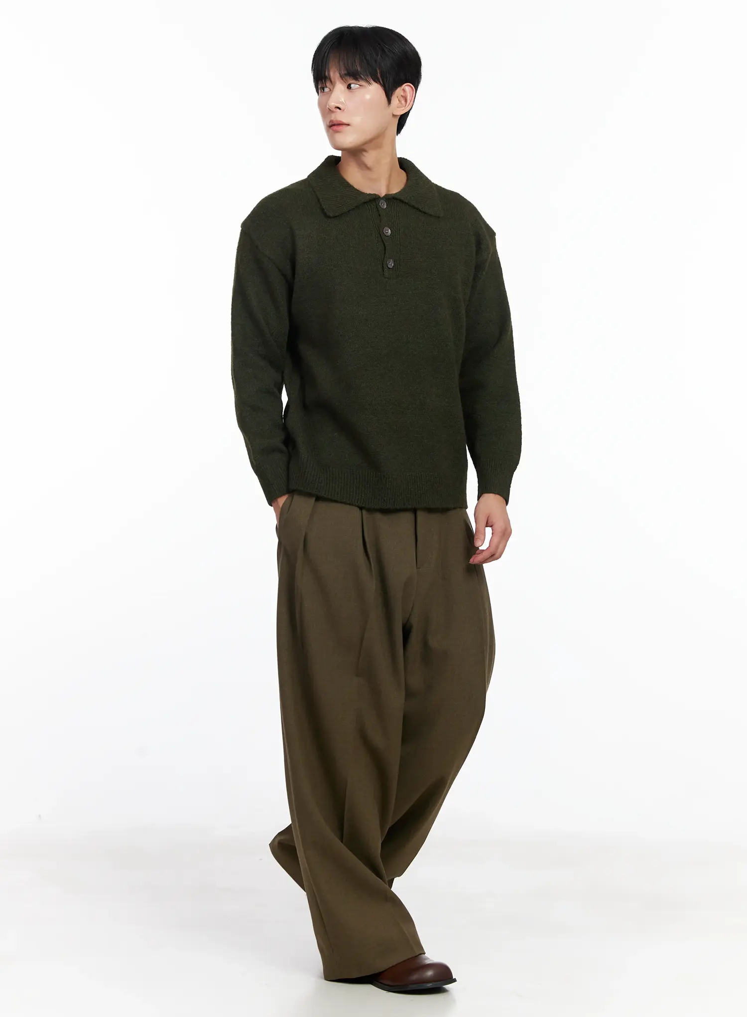 Men's Khaki Wide Leg Slacks IJ521 - Image 9