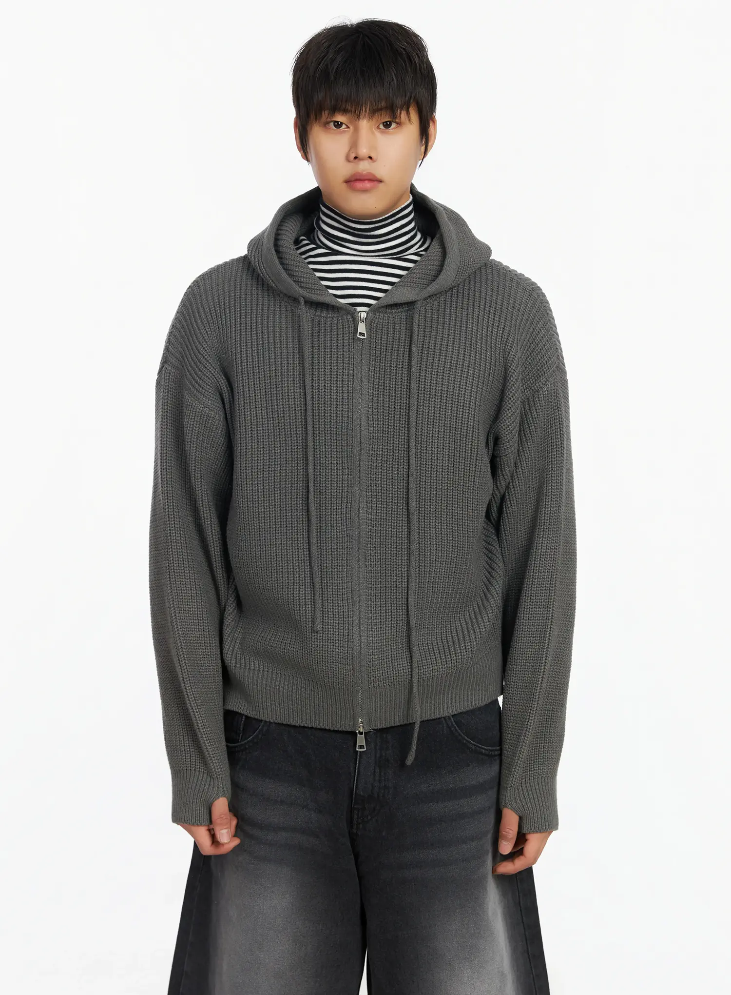 Men's Knit Zip-Up Hoodie IF503 - Image 11