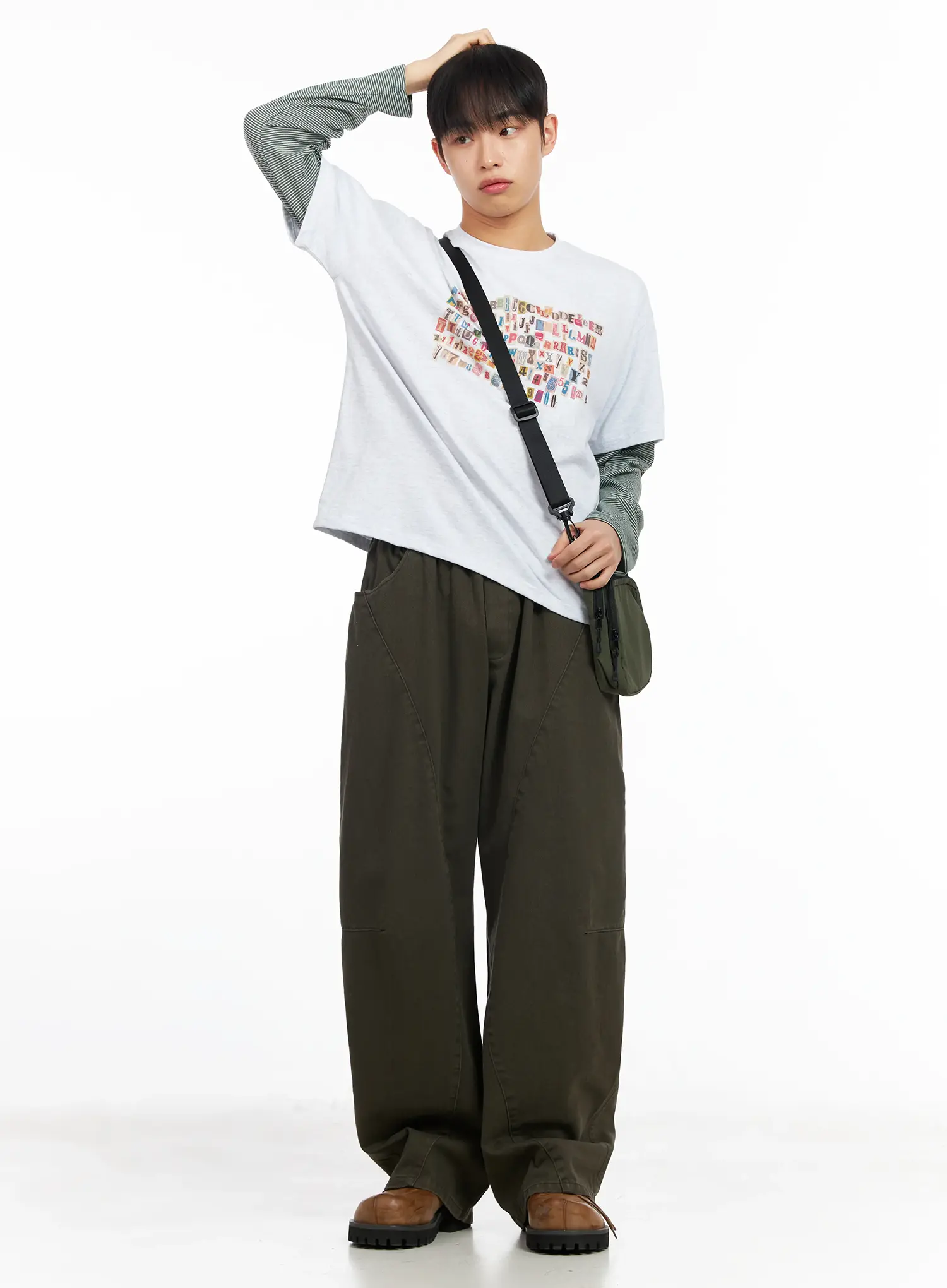 Men's Layered Graphic Striped Long Sleeve Tee IM511