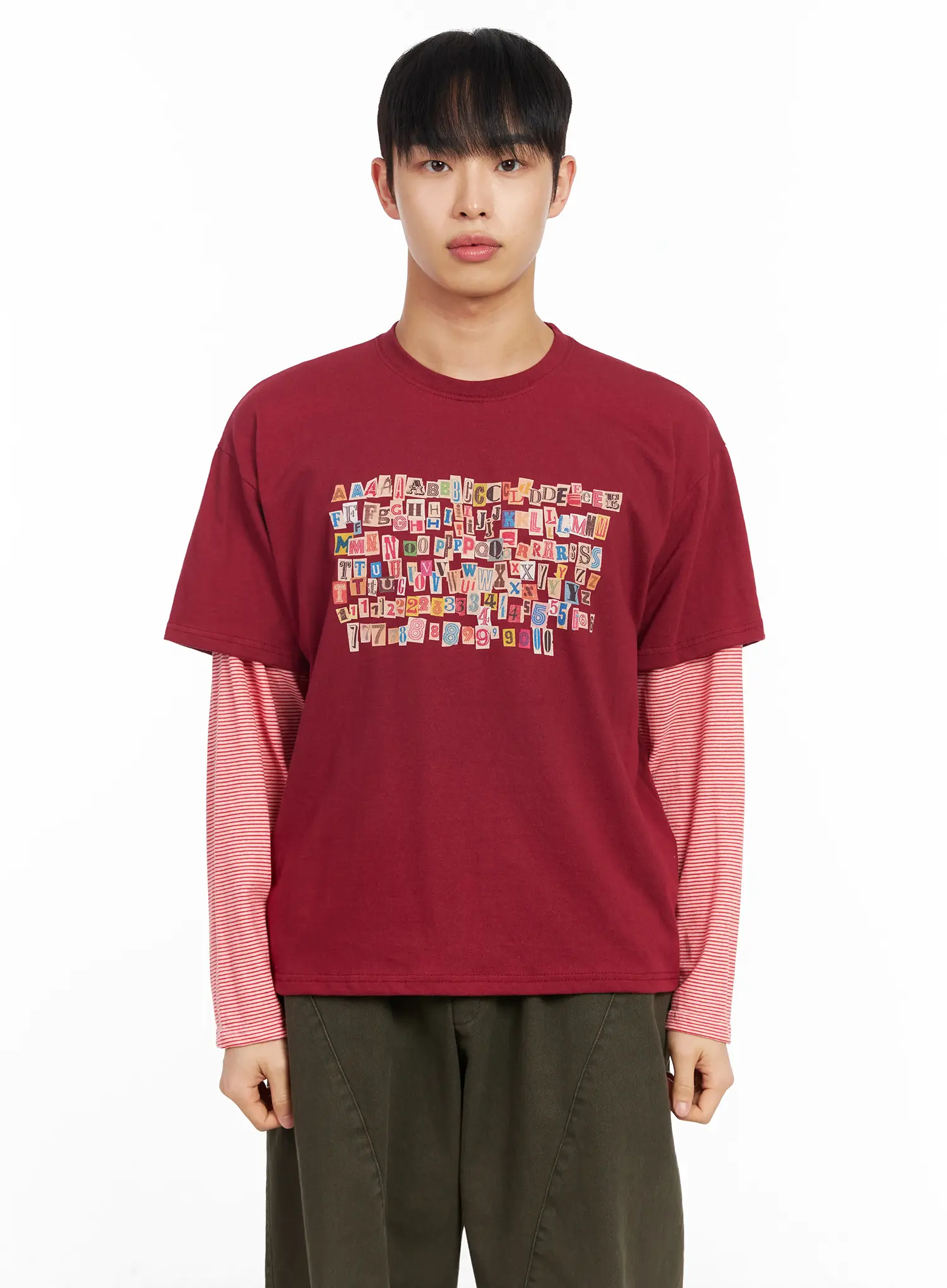 Men's Layered Graphic Striped Long Sleeve Tee IM511 - Image 11