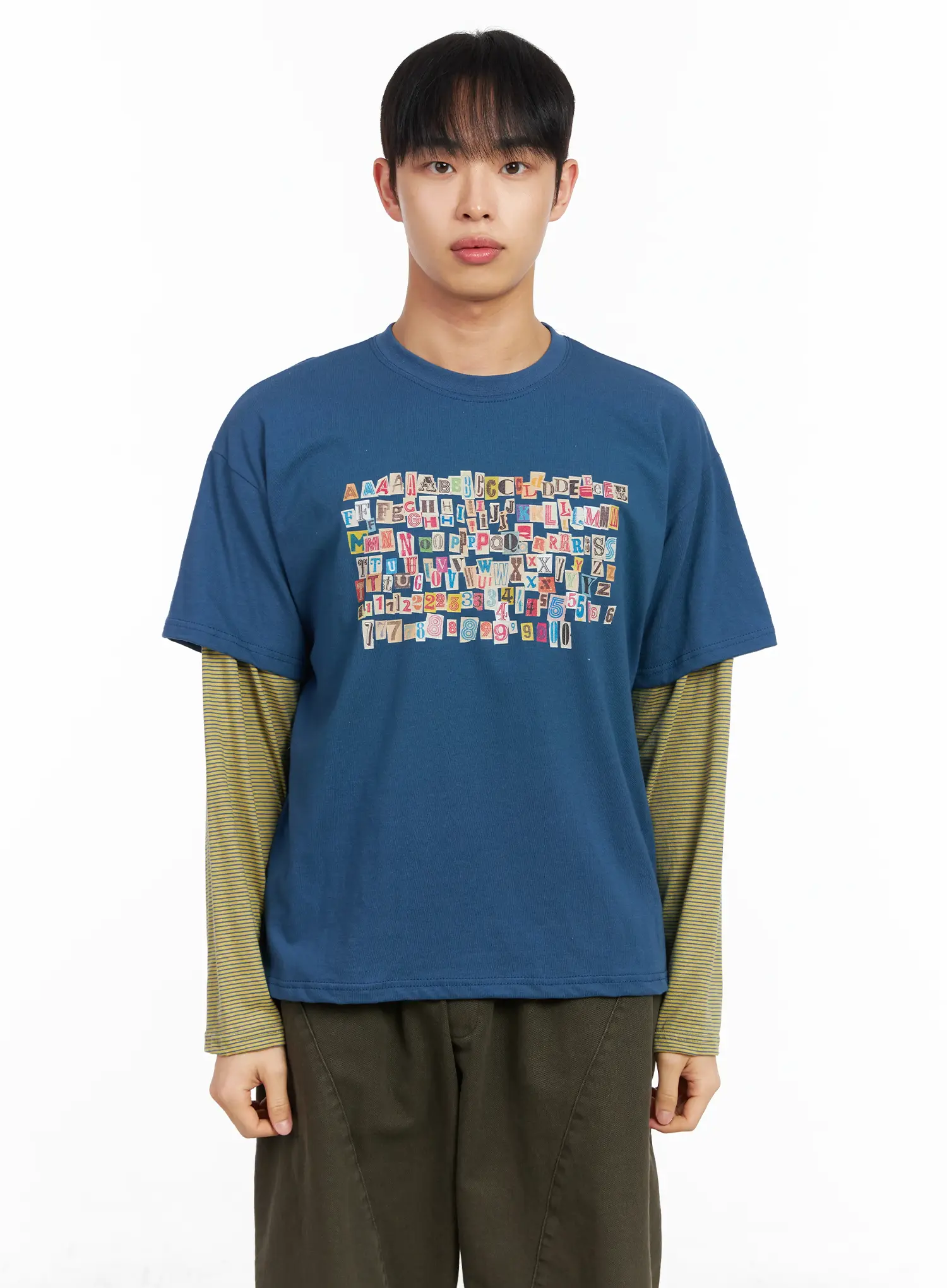 Men's Layered Graphic Striped Long Sleeve Tee IM511 - Image 12