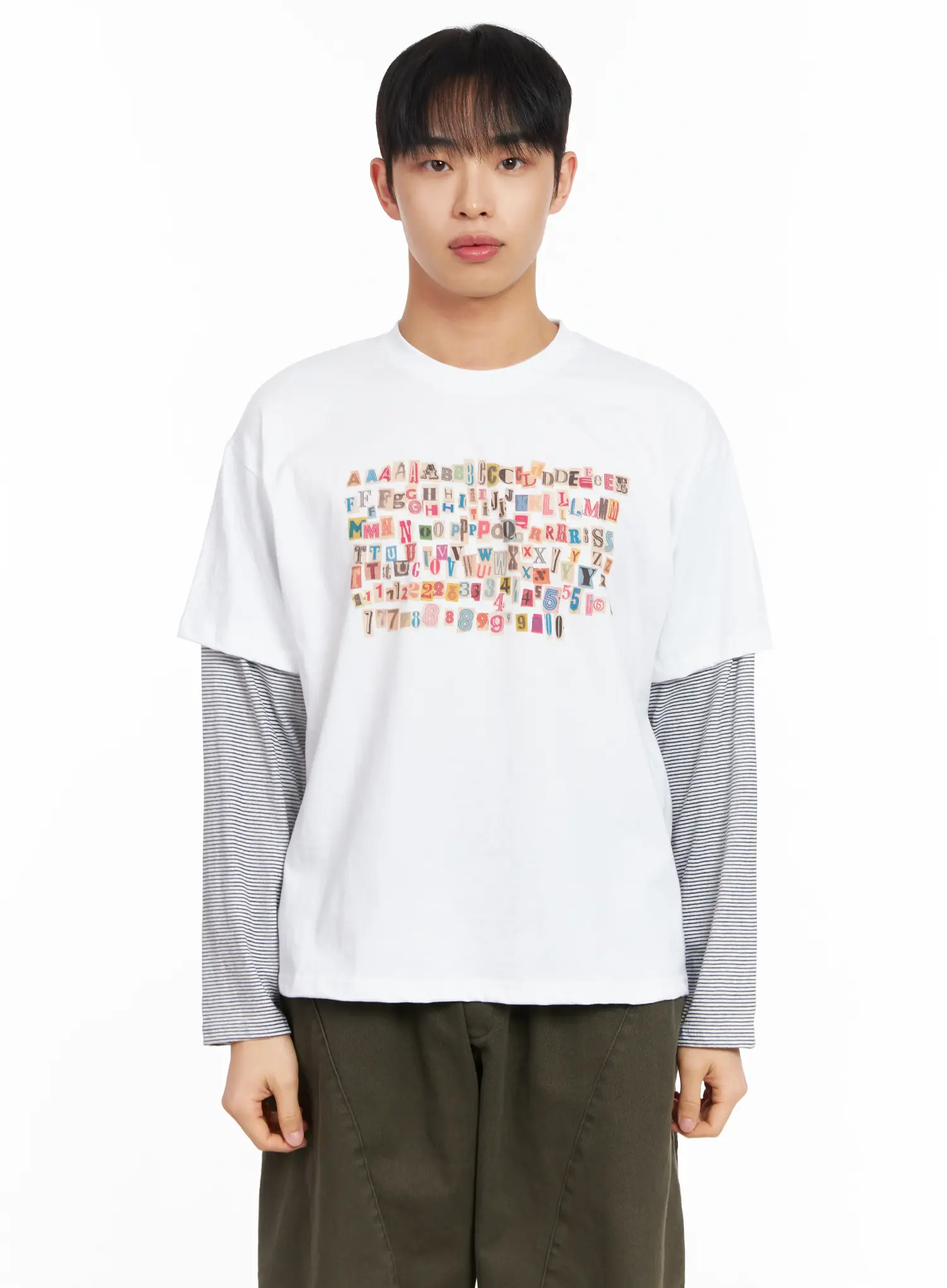 Men's Layered Graphic Striped Long Sleeve Tee IM511 - Image 13