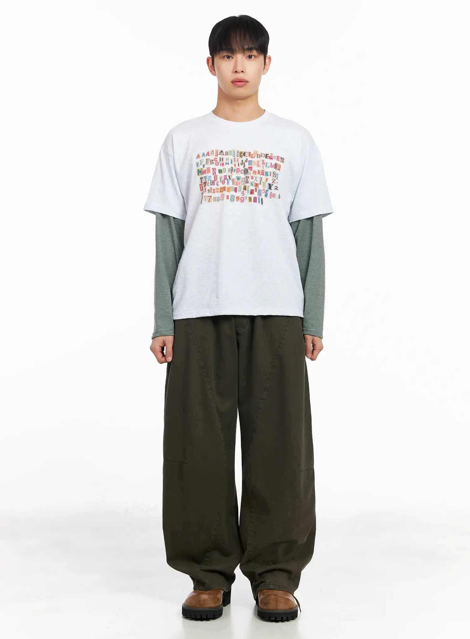 Men's Layered Graphic Striped Long Sleeve Tee IM511 - Image 3