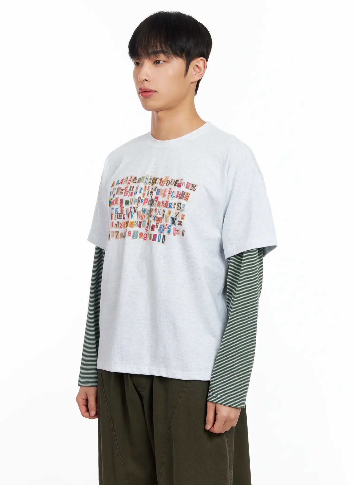 Men's Layered Graphic Striped Long Sleeve Tee IM511 - Image 4