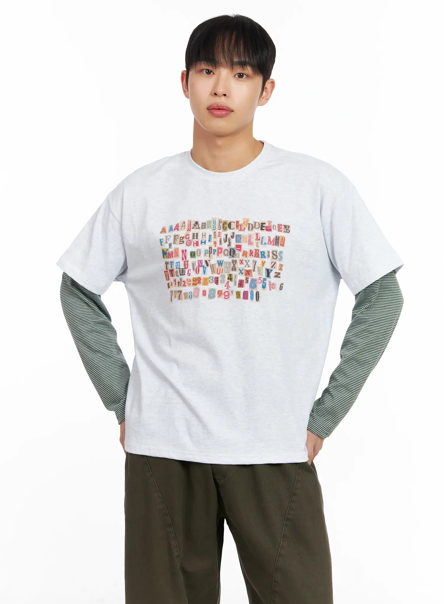 Men's Layered Graphic Striped Long Sleeve Tee IM511 - Image 6