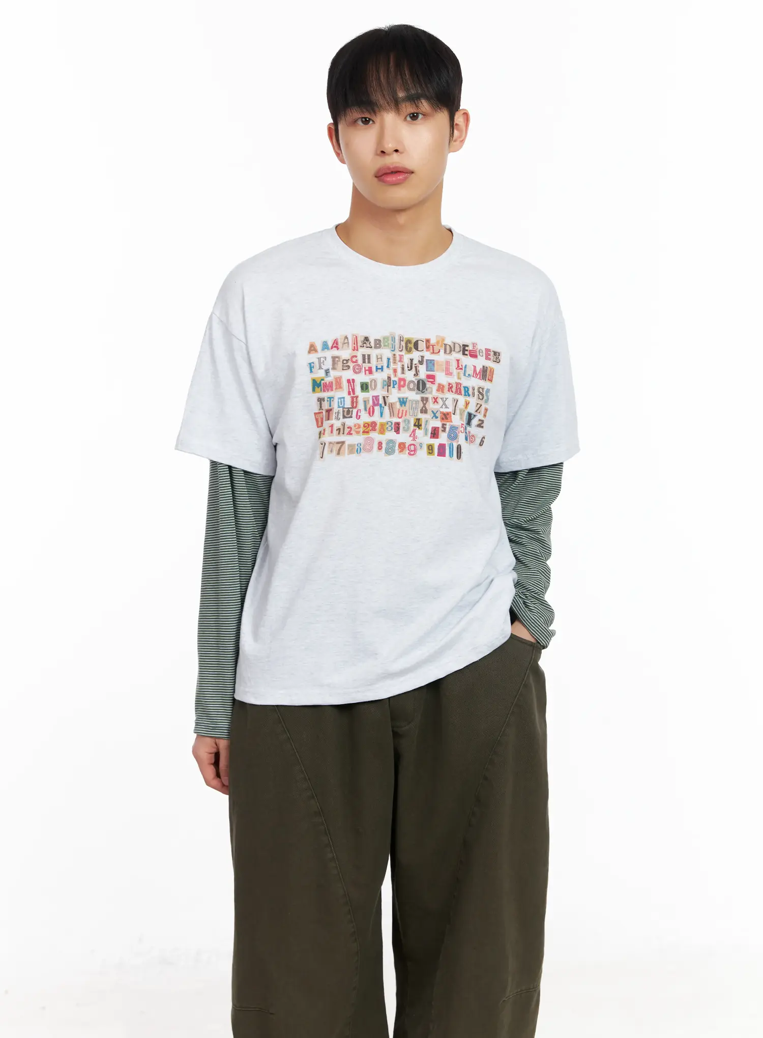 Men's Layered Graphic Striped Long Sleeve Tee IM511 - Image 7