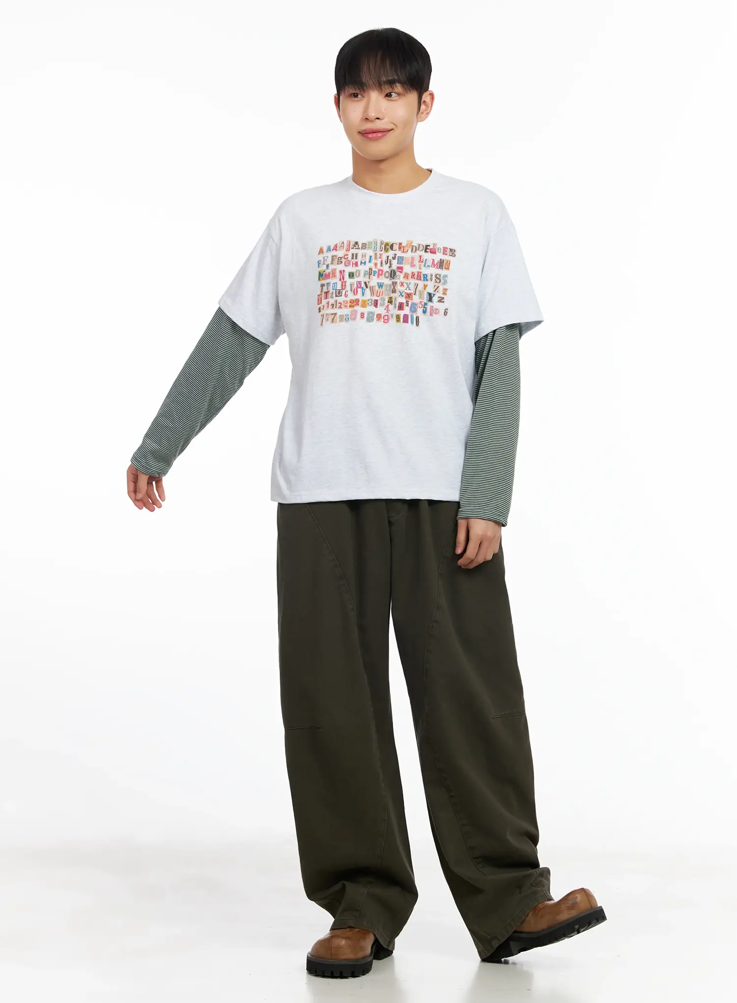 Men's Layered Graphic Striped Long Sleeve Tee IM511 - Image 8